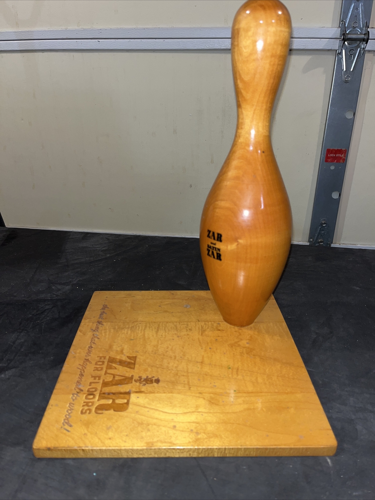 Vintage ZAR Wood Floor Finish Store Counter DISPLAY w/ Bowling Pin Imperial