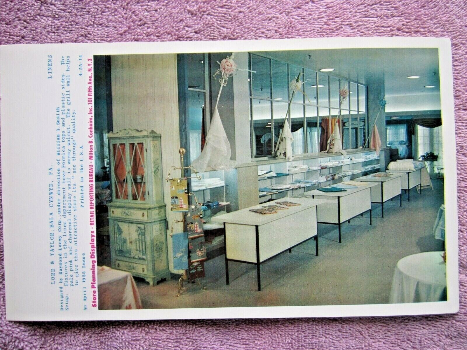 1955 LORD & TAYLOR BALA CYNWYD PA STORE INTERIOR LINENS PHOTOGRAPH PRINT #264