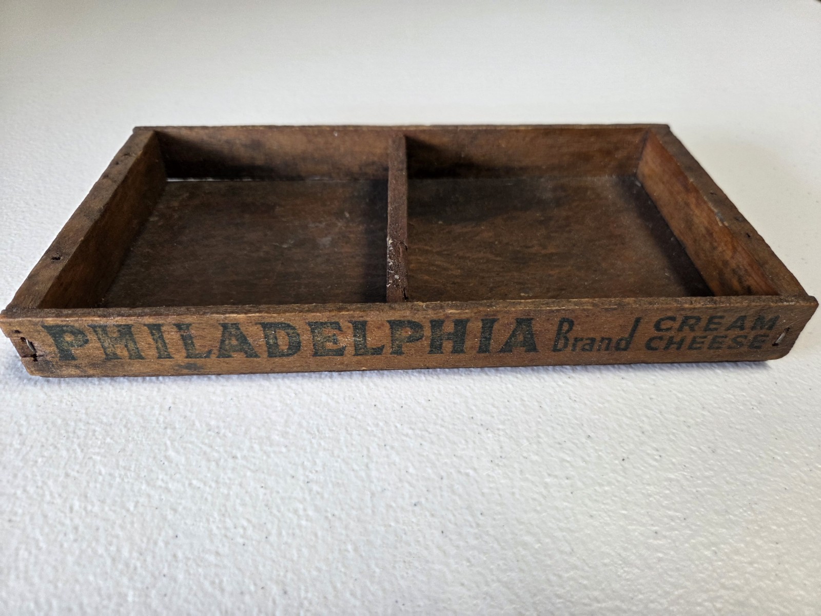 Philadelphia Cream Cheese Wooden Store Display Tray, Brown Advertising Vintage