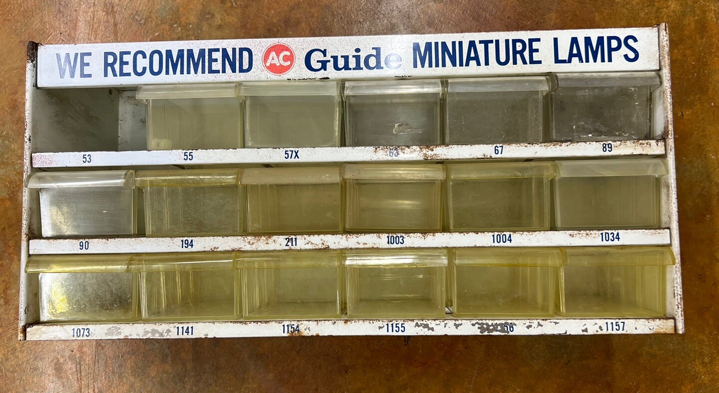 AC Delco Guide Miniature Lamps Bulbs Vintage Store Service Station Cabinet