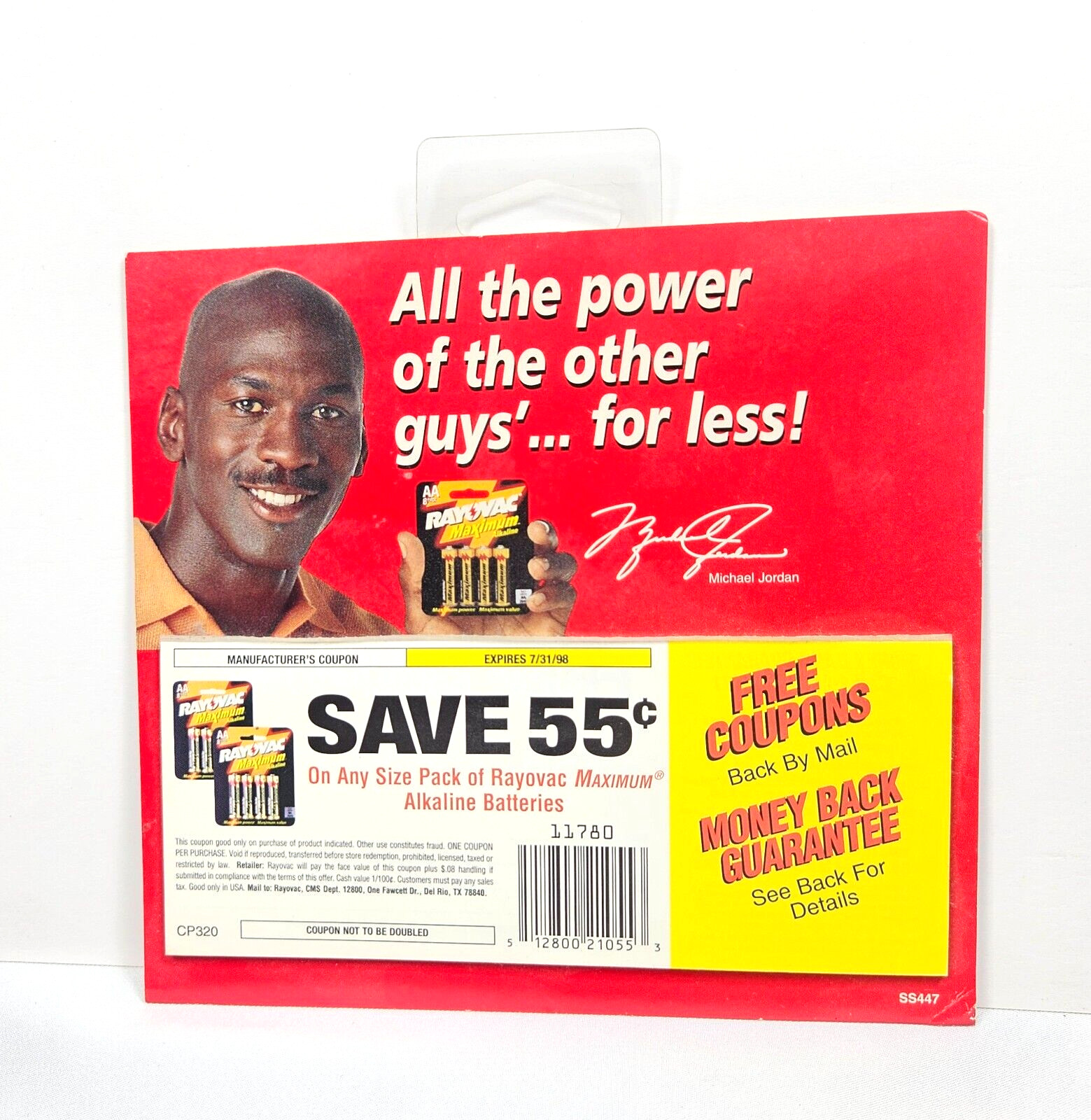 1998 Michael Jordan Rayovac 6.5 x 6 Store Display Advertising Piece with Coupons