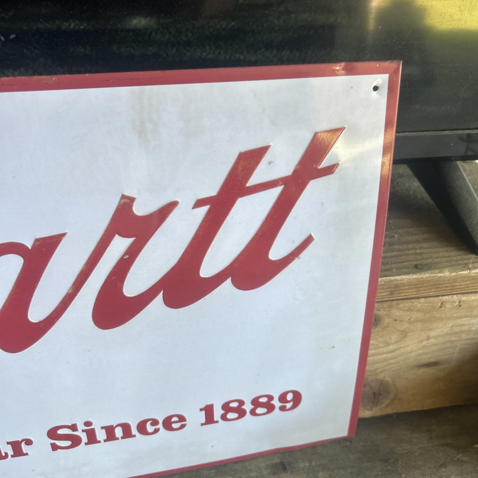 Vtg CARHARTT WORKWEAR SINCE 1889 Metal Tin Sign Advert Embossed 24″x12″ Mancave