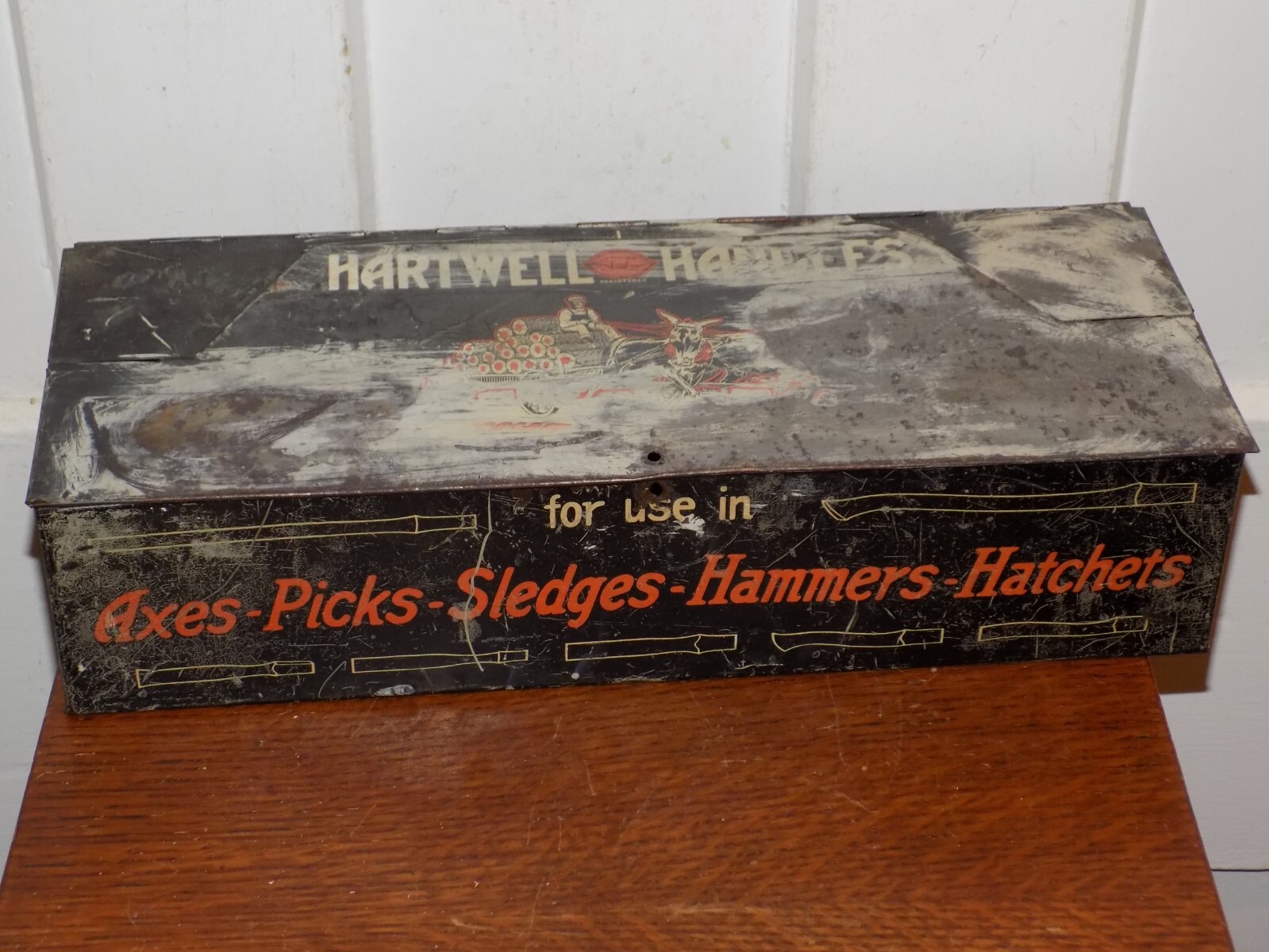 Vintage Hartwell Handles Metal Store Advertising Metal Box