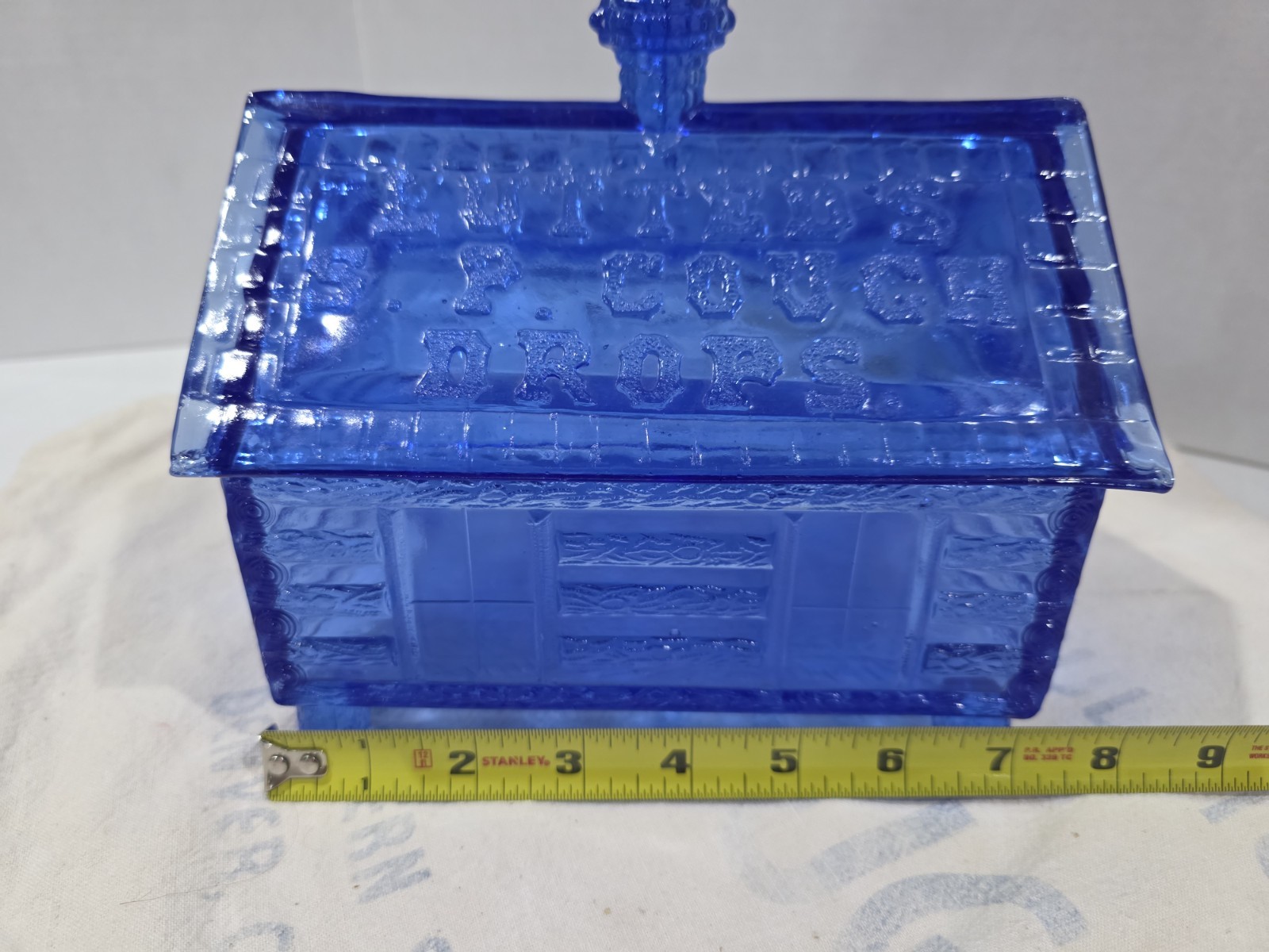 Vintage Cobalt Blue Lutted’s Log Cabin Cough Drop Candy Dish – Beautiful
