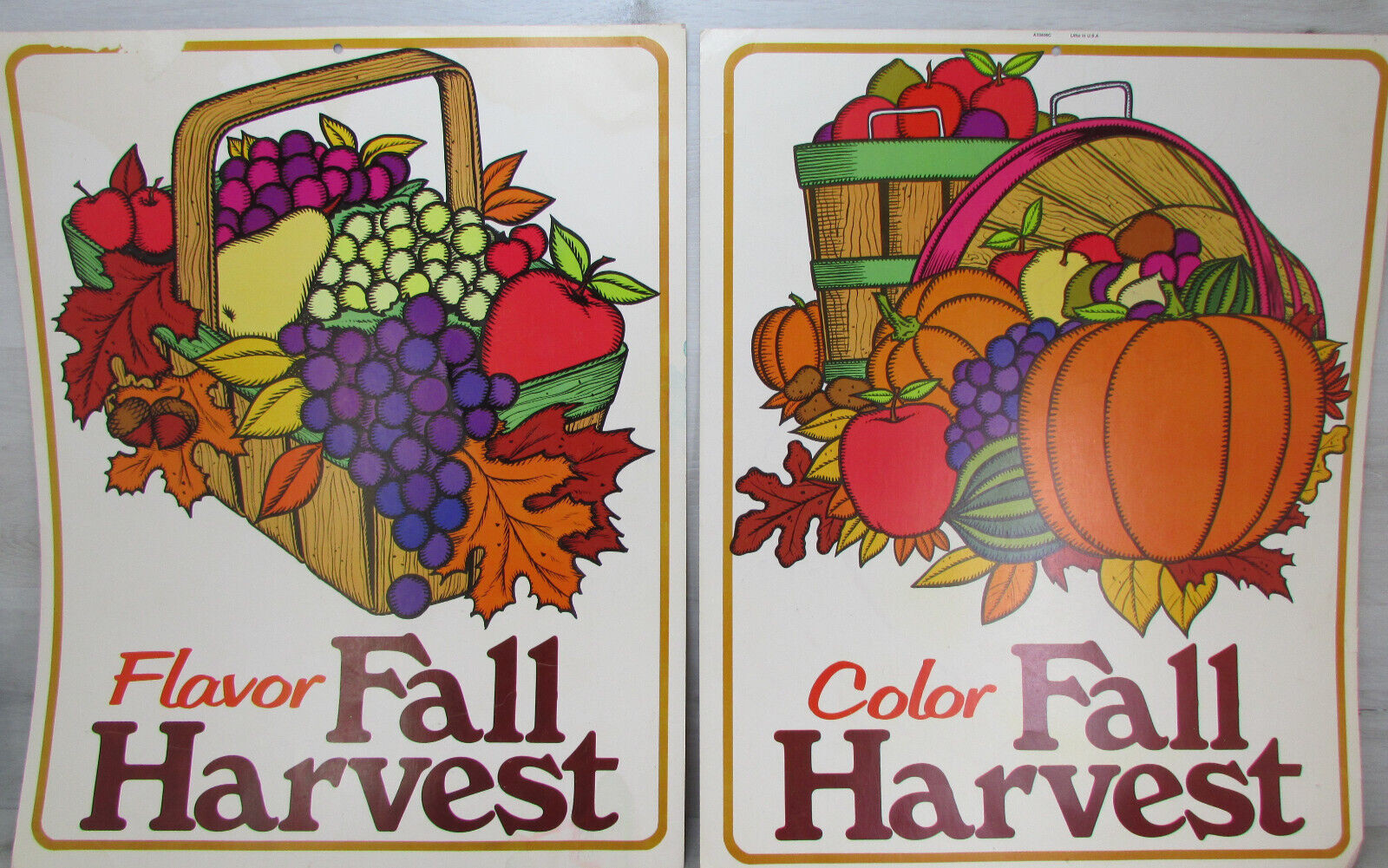 2 Vintage Grocery Store Fall Harvest Advertising Display Sale Sign Double Sided