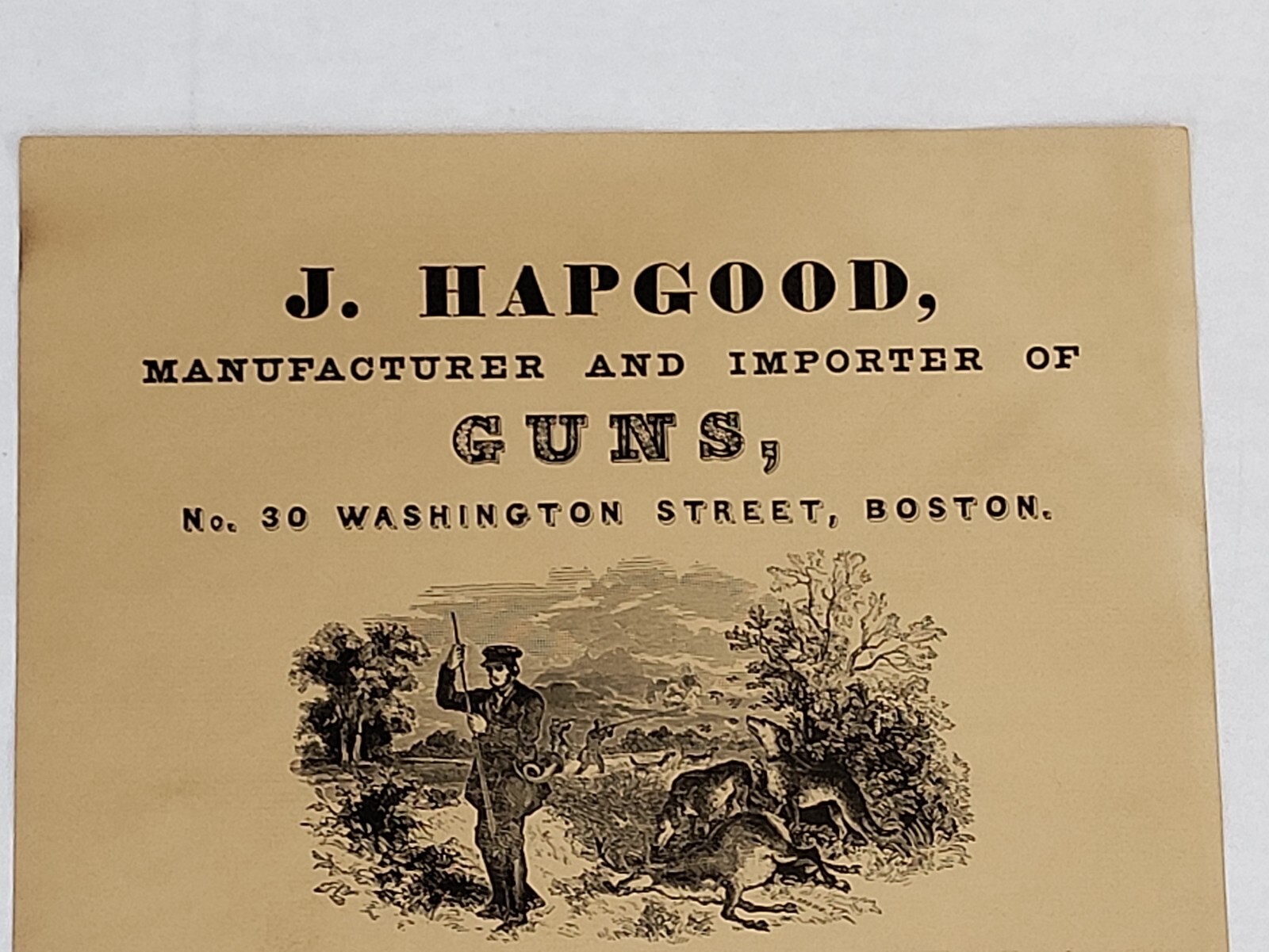 Vintage RARE 1847 J.HAPGOOD GUN STORE POSTER BOSTON 9×11