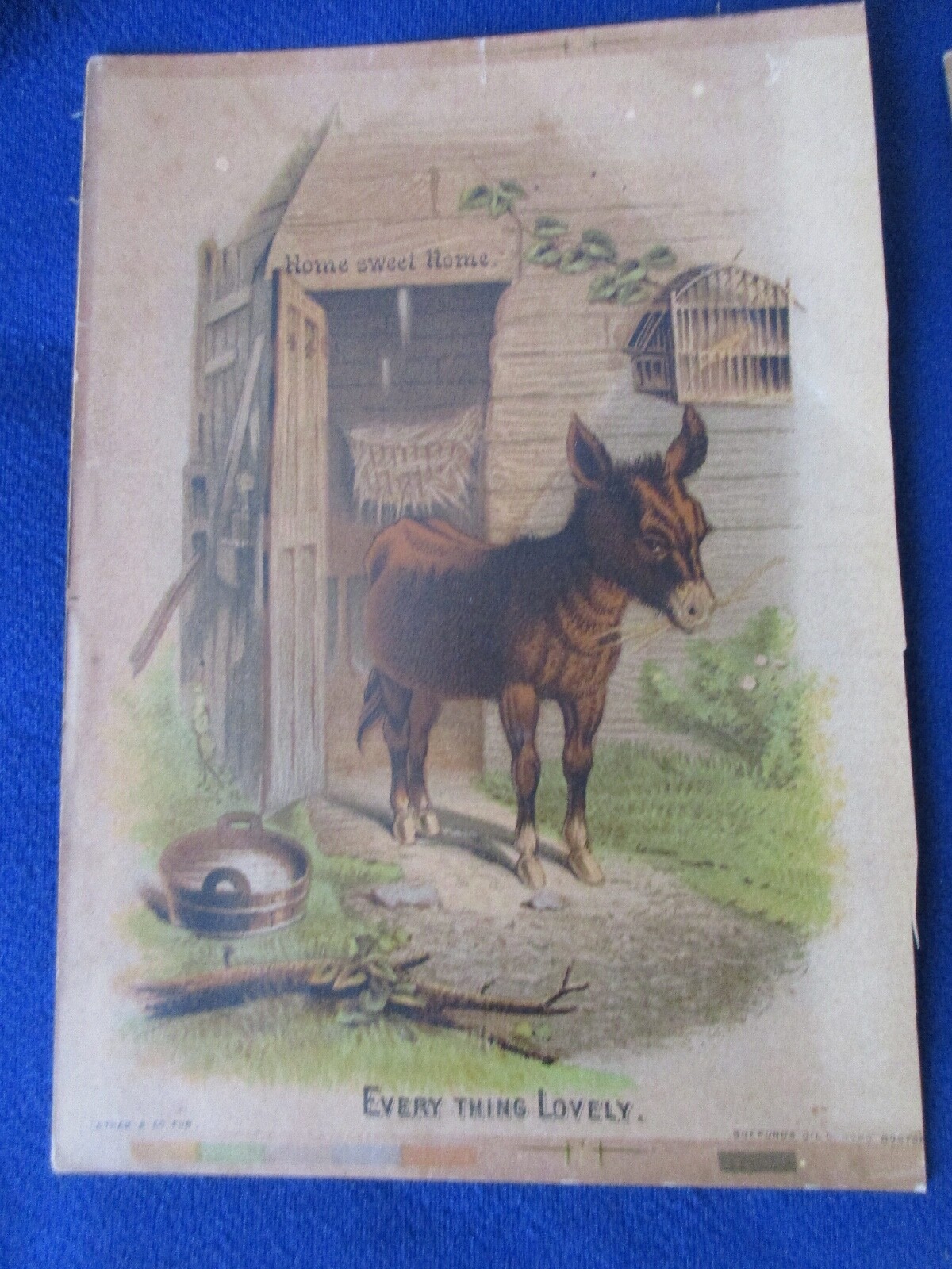 2 DONKEYS1800s Bufford’s Oil ChromoLithograph HOME SWEET HOME “NO ONE LOVES ME”