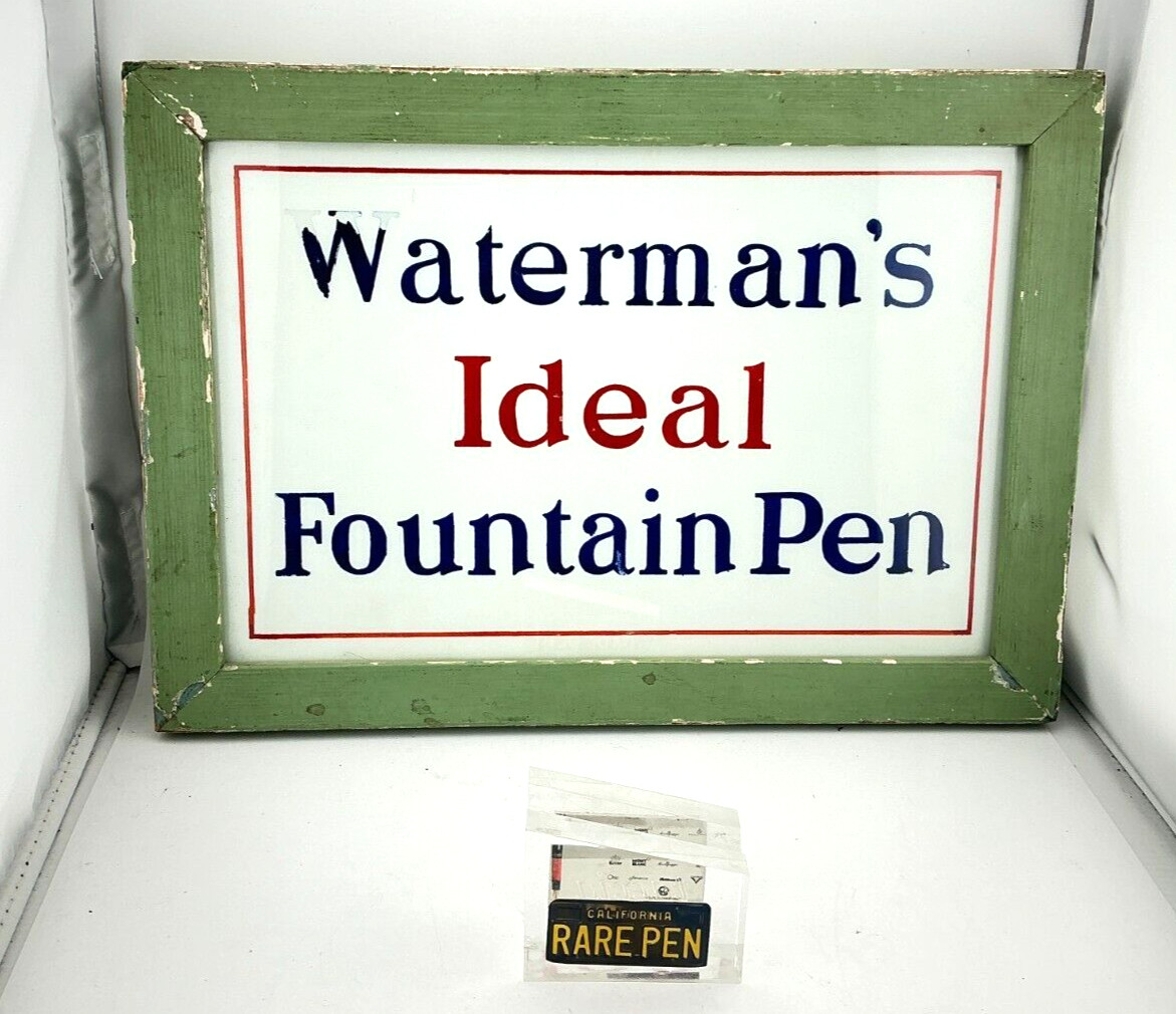 1900s Vintage WATERMAN Fountain Pen FRAMED ADVERTISING STORE SIGN