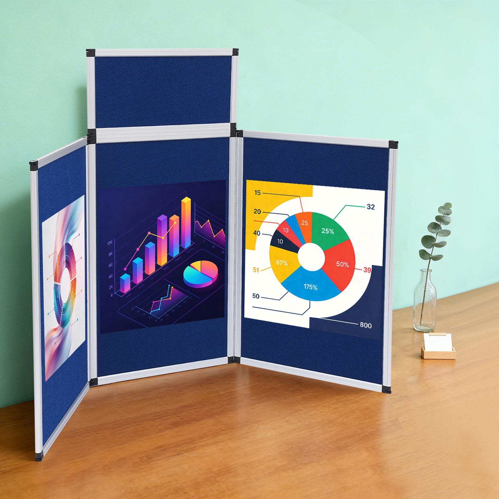 Modern Trifold Poster Display Board 3+1 Folding Display Board w/ Carry Bag Blue