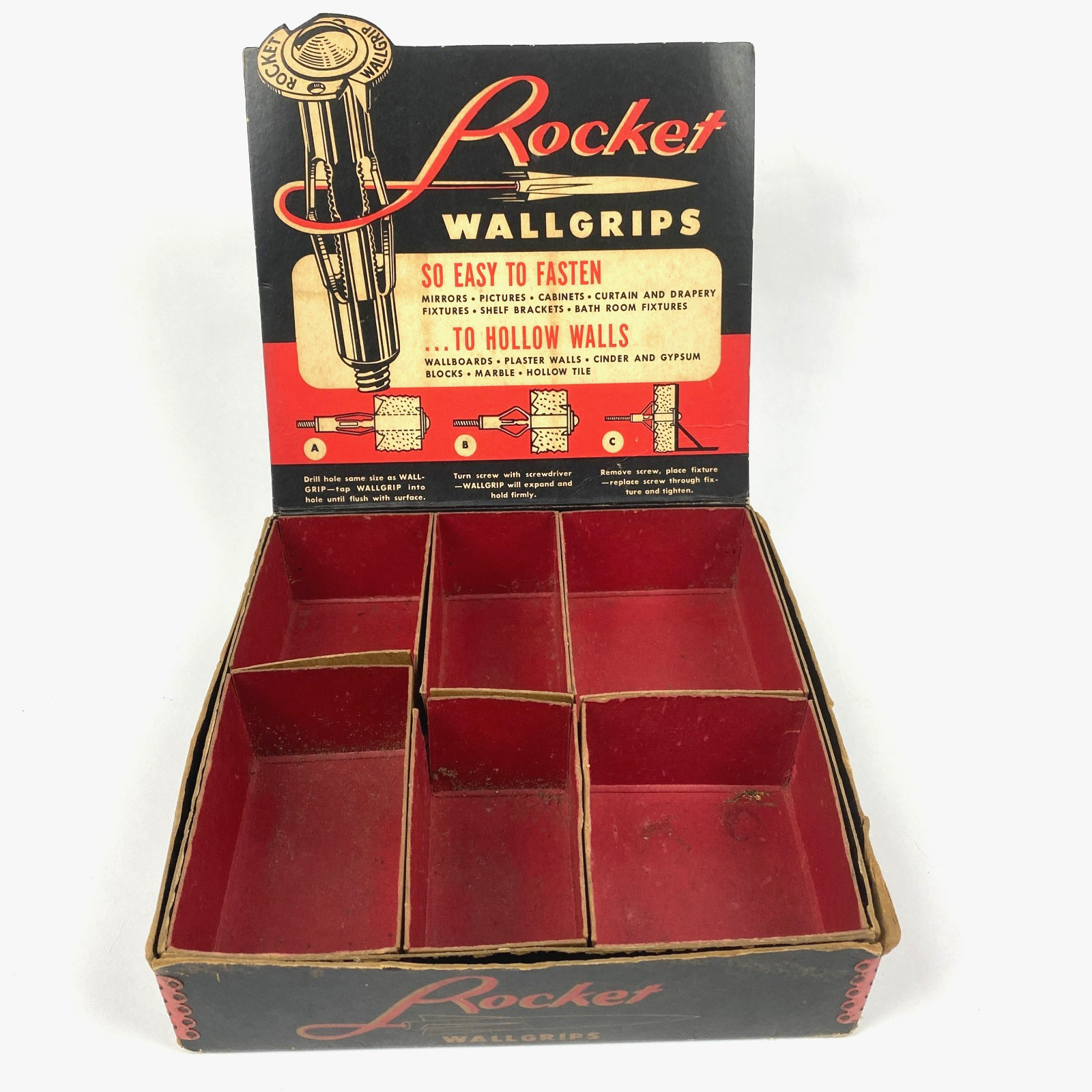Vintage Rocket Wallgrips Counter Display Box Hardware Store Advertising