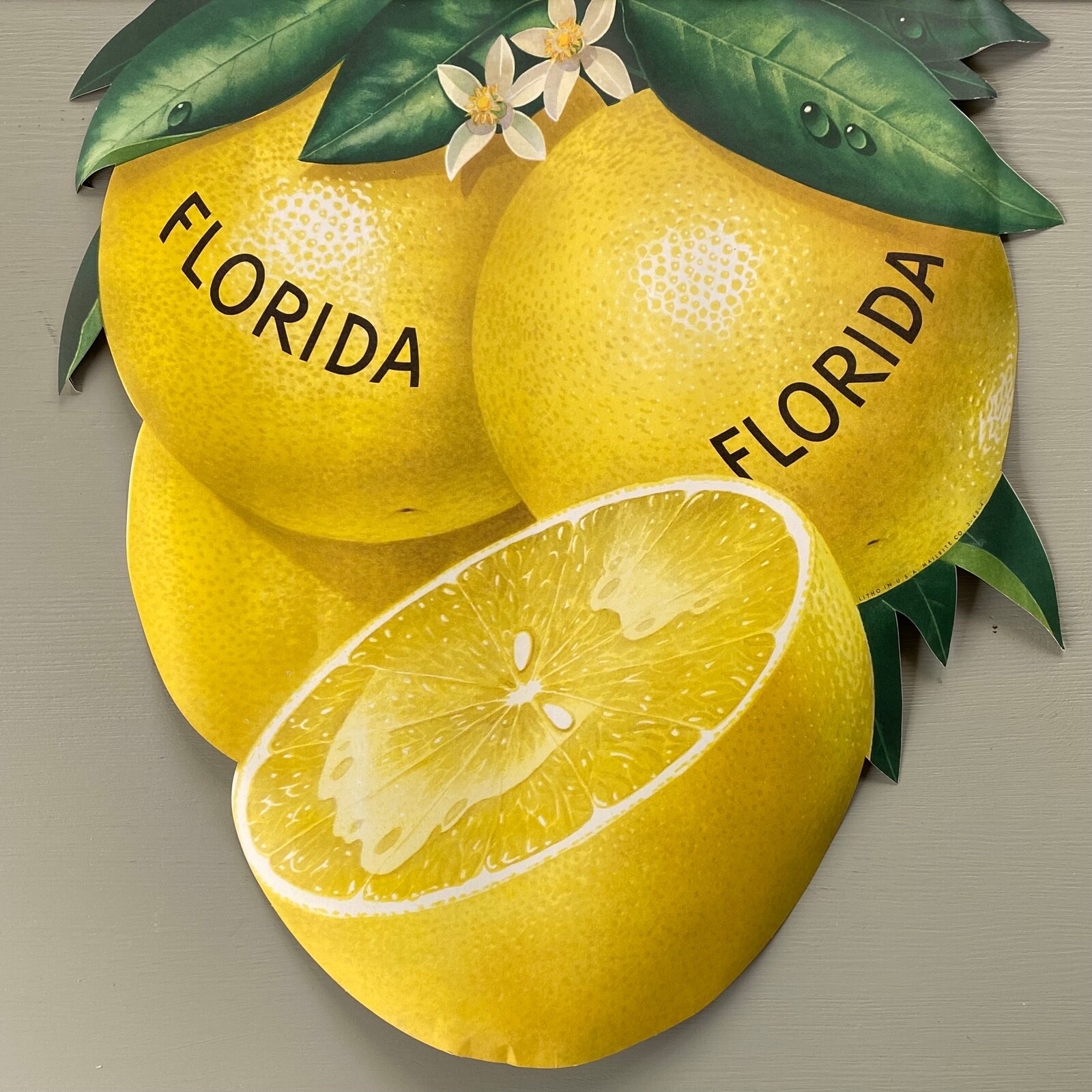 Vintage Florida Lemons Store Display Poster Yellow Fruit Die Cut Double Sided