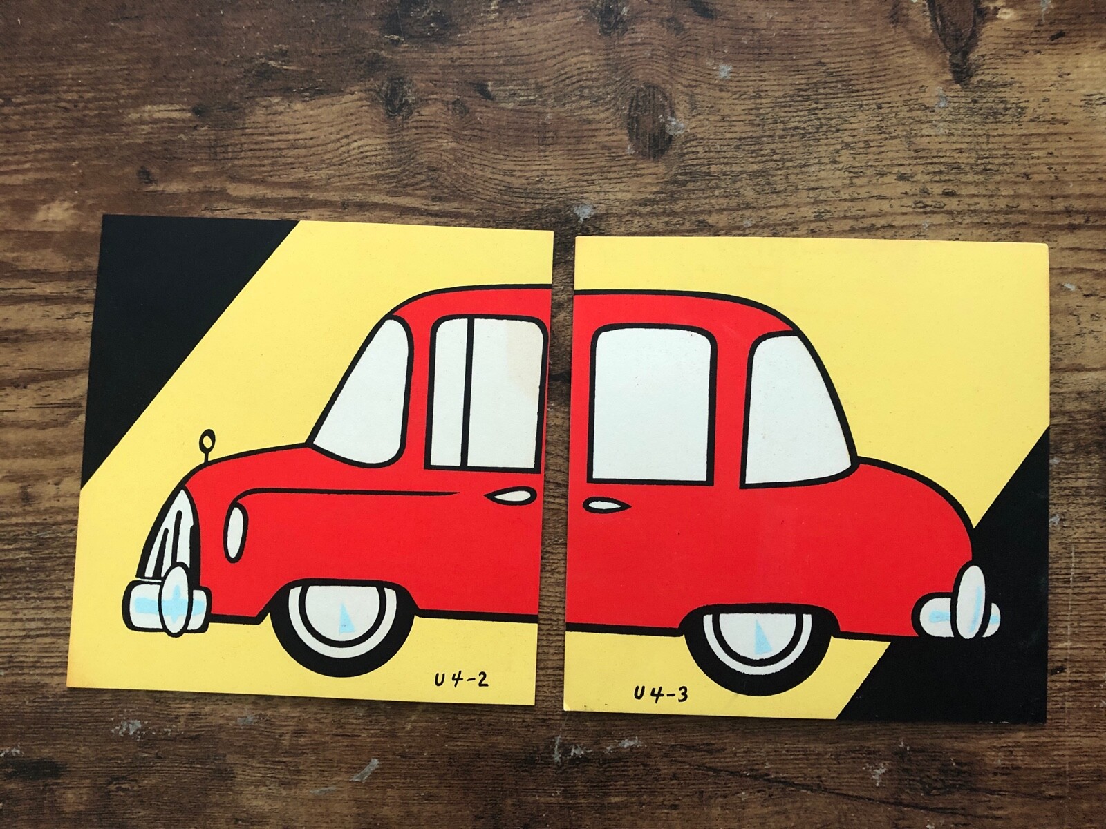 Vintage CAR DEALERSHIP BANK STORE SIGN puzzle 2pcs mcm Mid Century 1960’s