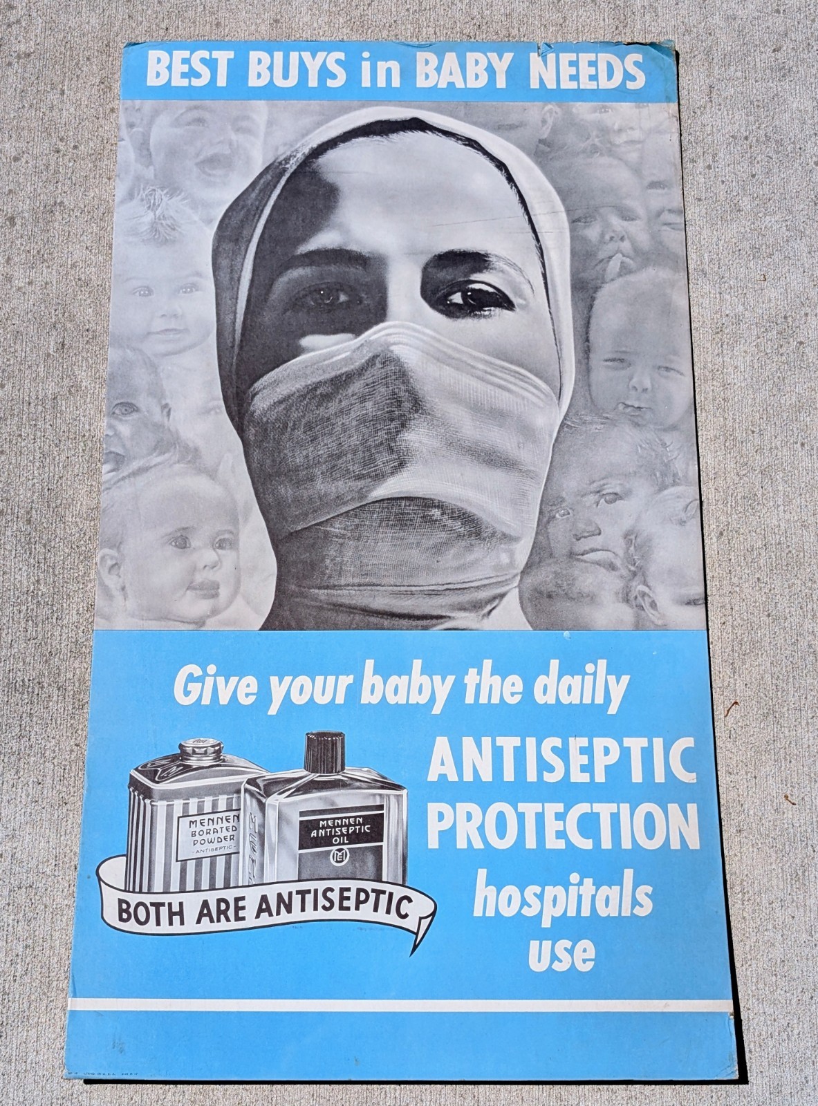 Rare Large Vintage 1940s-50s Mennen Antiseptic Advertising Poster Store Display