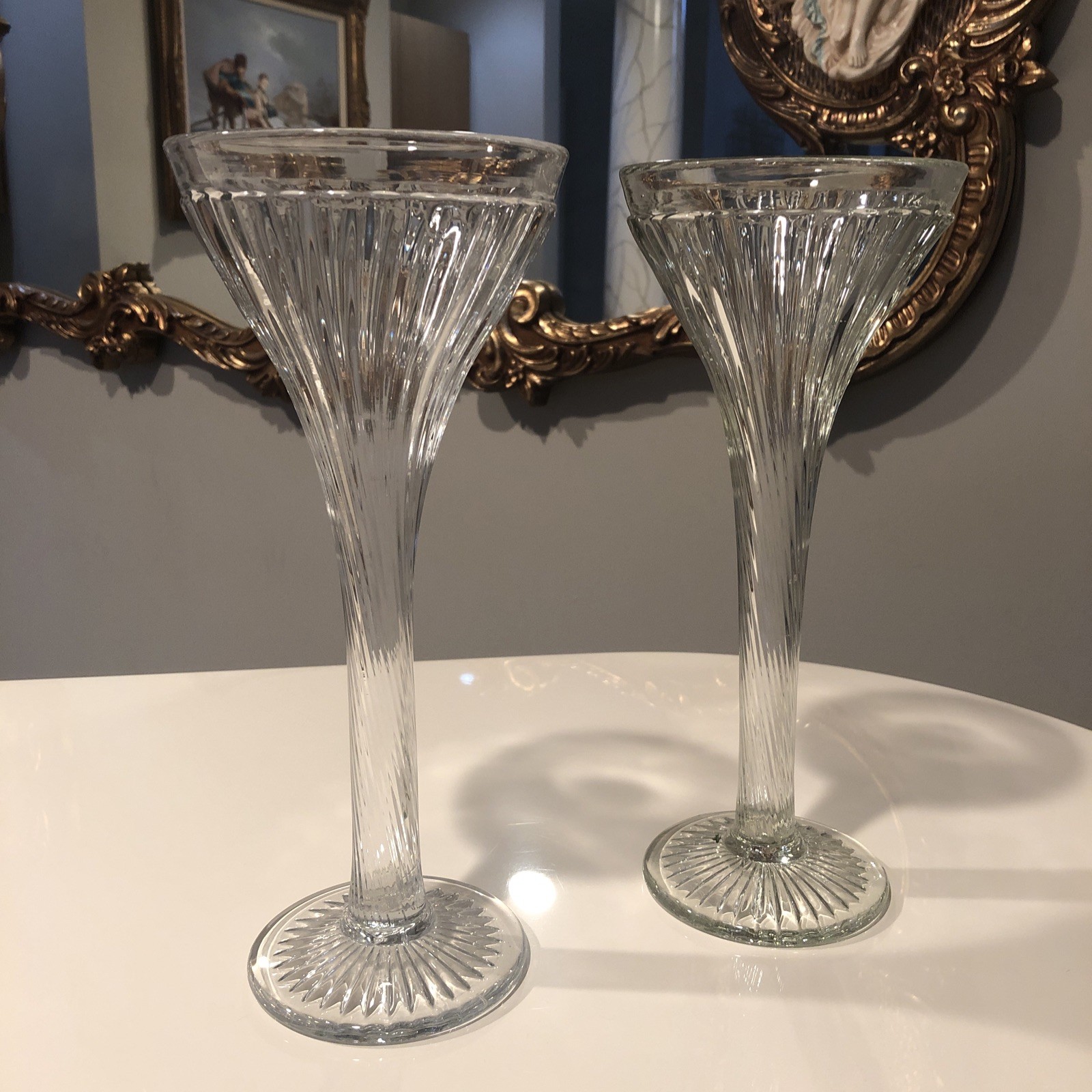 Antique Art Deco Glass Hat Display Or Shelf Risers 12″ Set Of (2) Funeral Vase