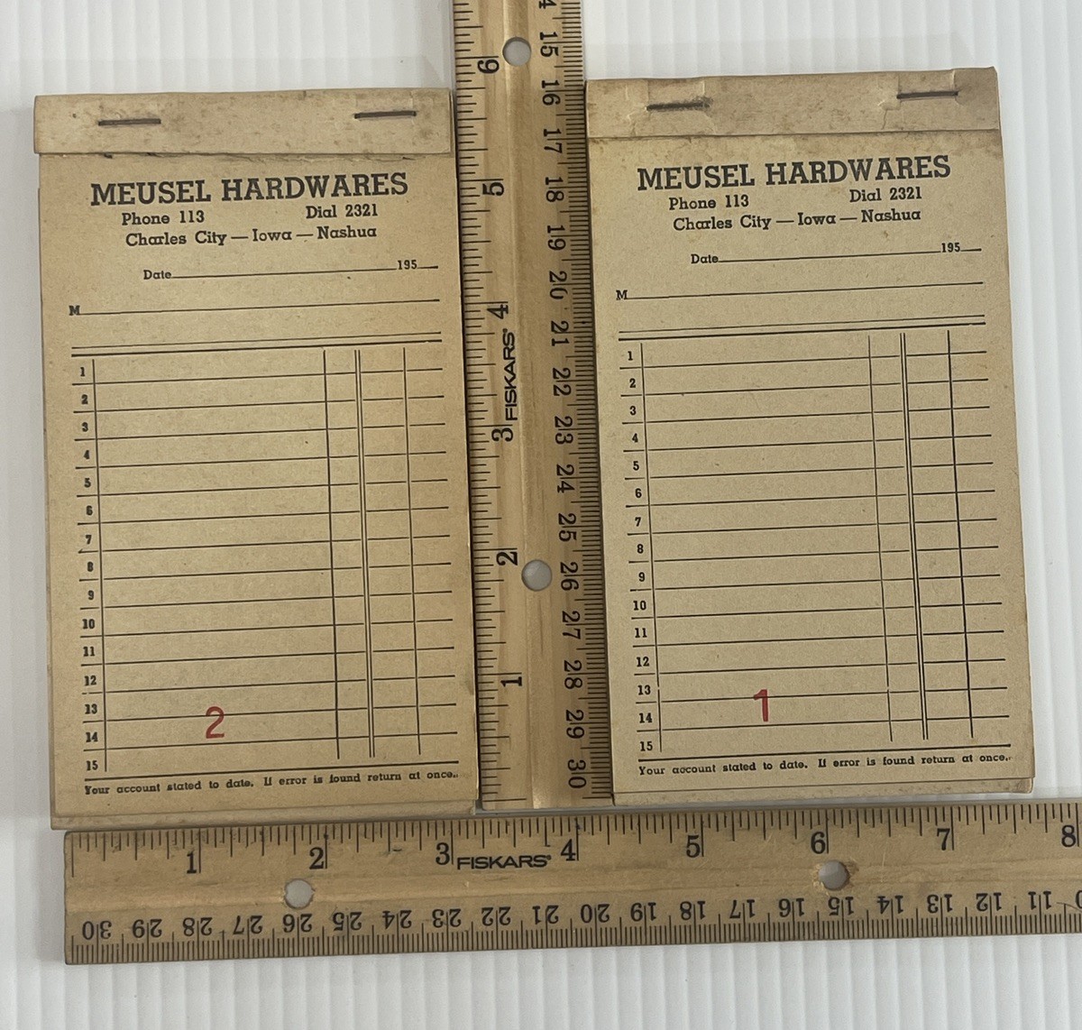 VTG Charles City Nashua Iowa Meusel Hardwares Receipt Book Advertising Lot Of 2