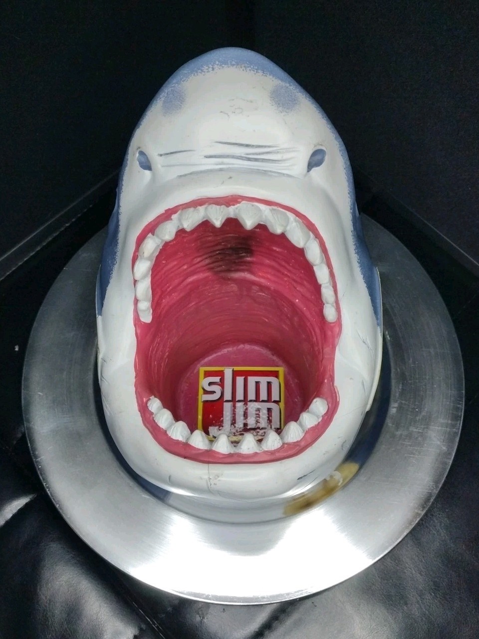 Slim Jim Collectible Jaws Great White Shark Head On A SILVER PLATER WITH STAND !