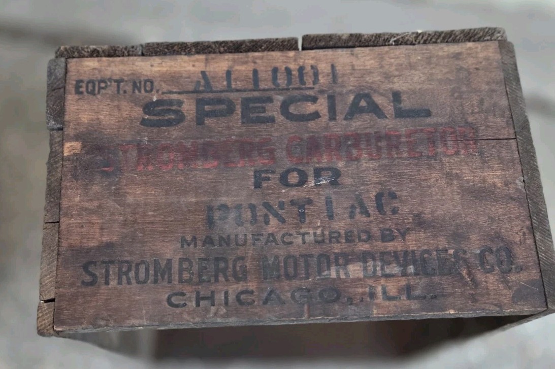 Antique Stromberg Carburetor For Pontiac Wood Box Advertising Crate