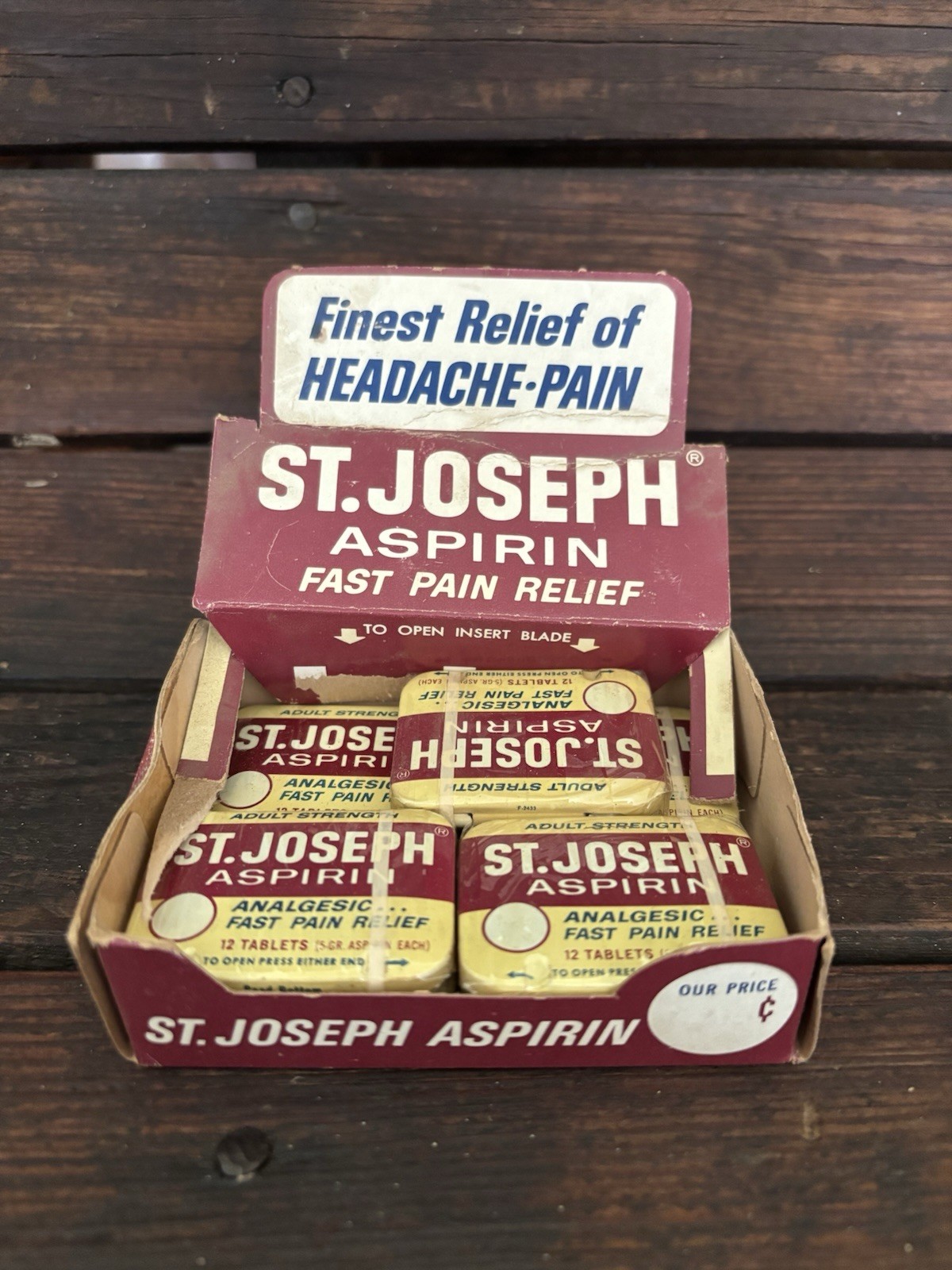 Vintage St Joseph’s Aspirin Counter Display 6 Cans In Cellophane