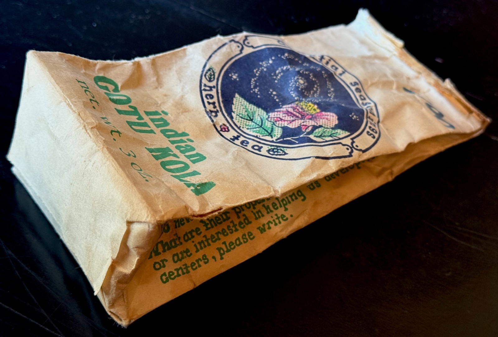 1973 Very Early Celestial Seasoning Packaging / Bag for Herbal Gotu Kola Tea
