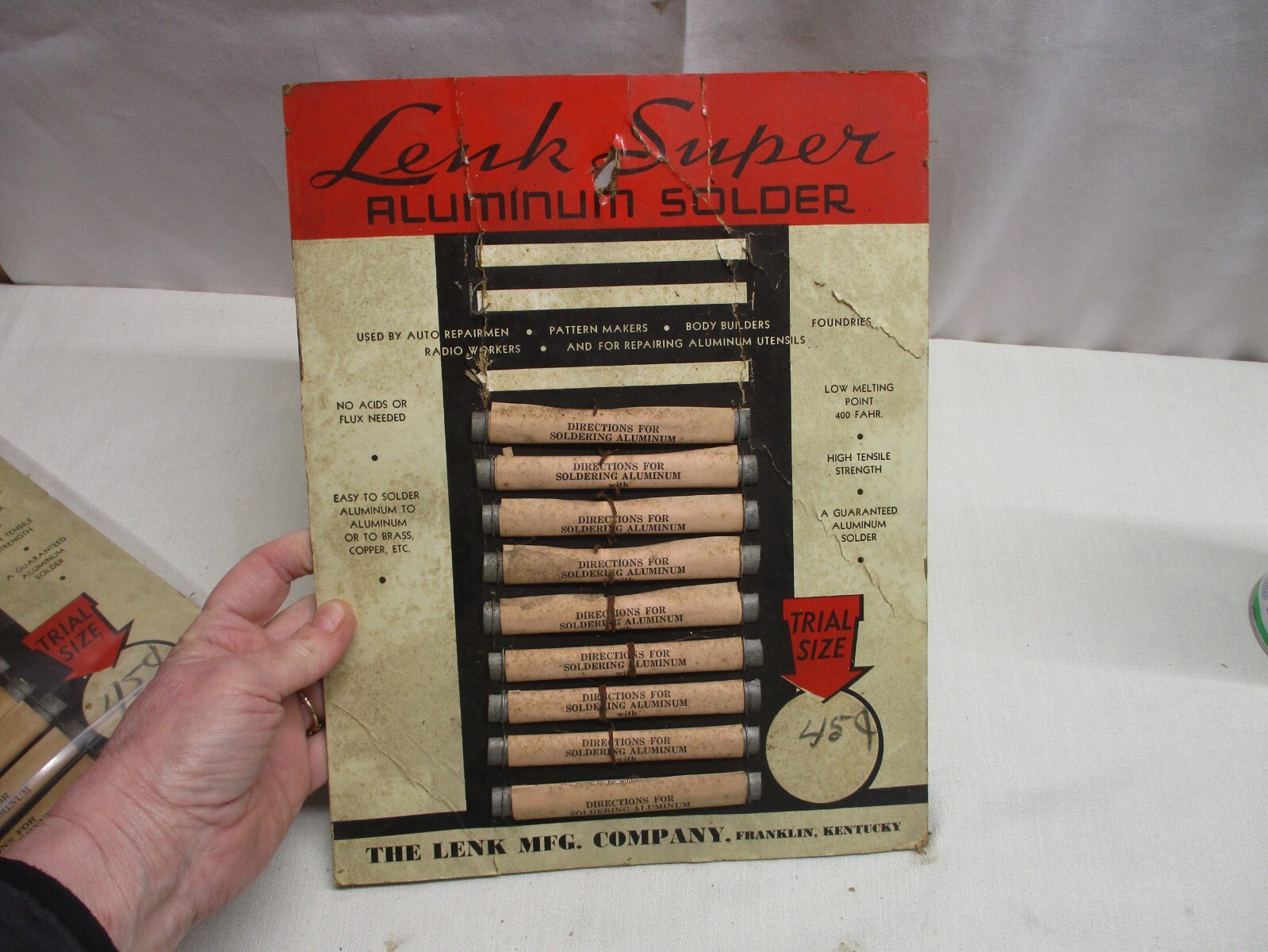 LENK SUPER ALUMINUM SOLDER ~ RARE STORE DISPLAY TRIAL SIZE ~ FRANKLIN KENTUCKY