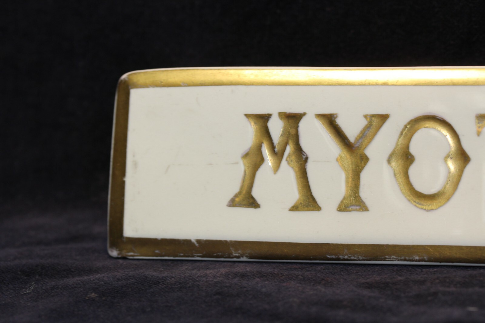 Myotts China Store Retail signage POS plaque Bone china – gold writing and edge