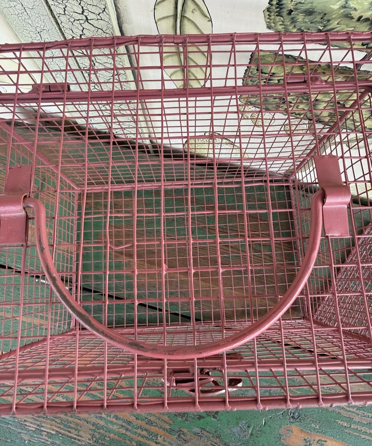 Vintage Pink Metal Wire Cage Crate Industrial Storage Display Box w Number Tags