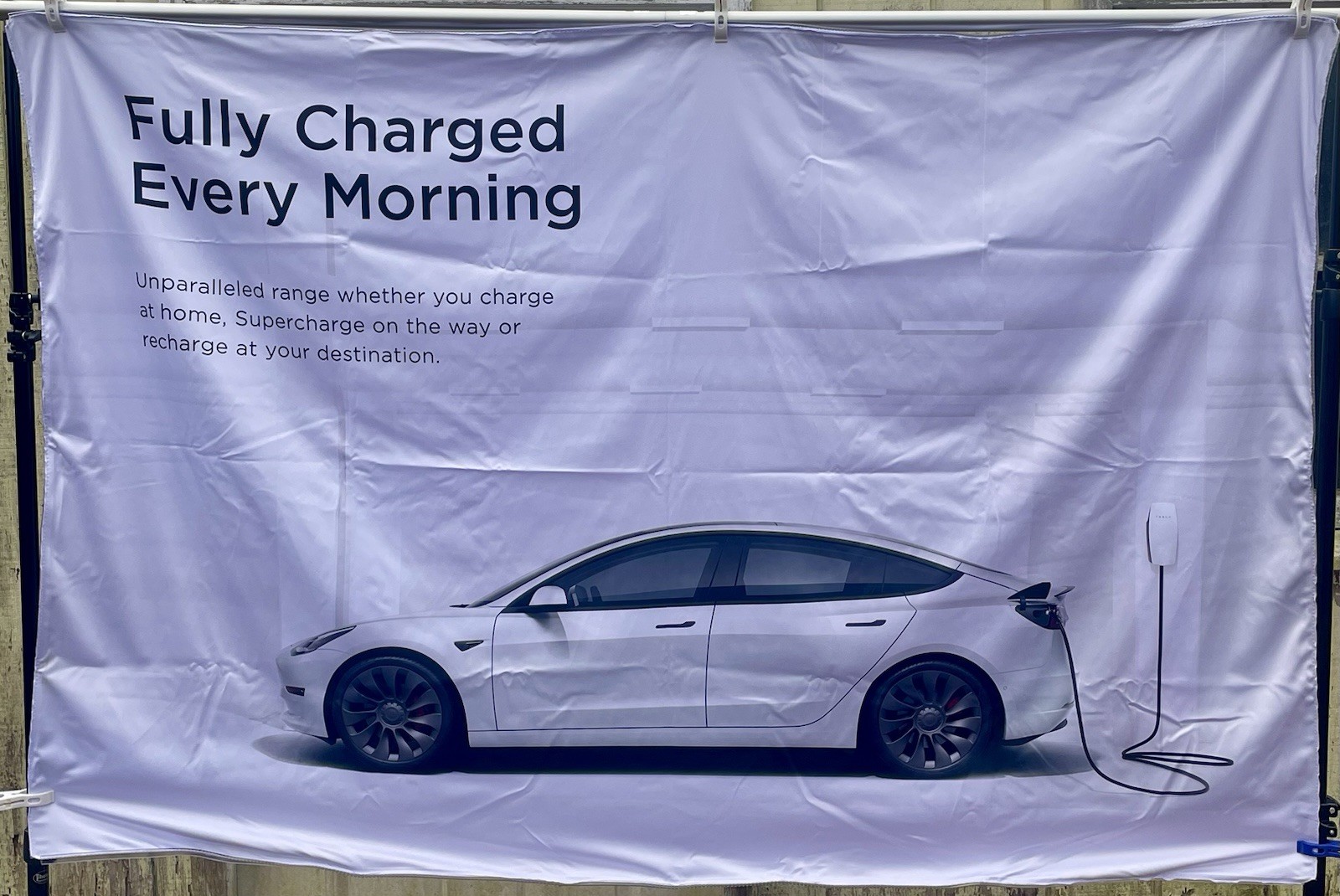 Tesla “Fully Charged Every Morning” 4ft X 6ft Showroom Fabric Graphic Sign Only