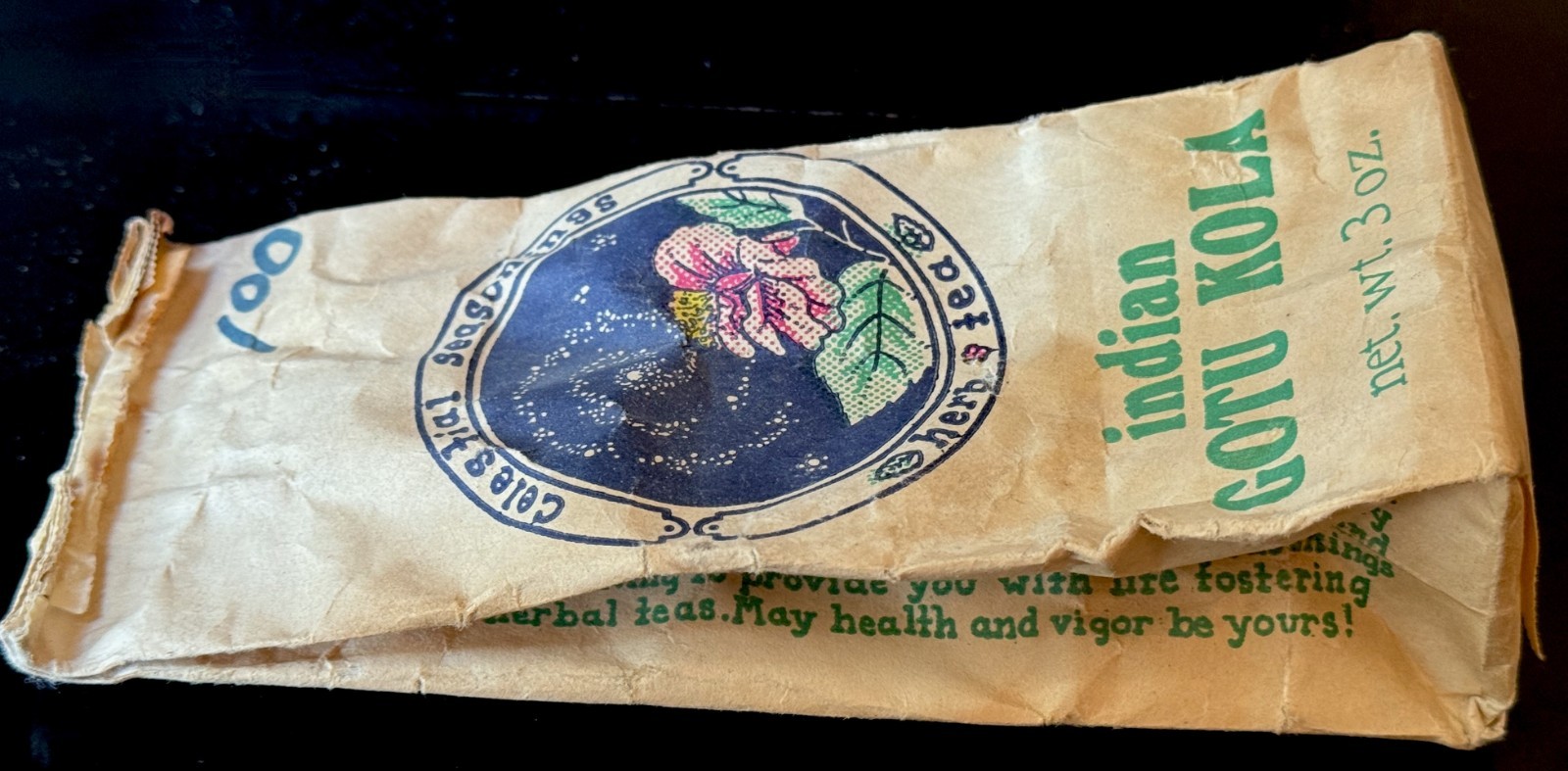 1973 Very Early Celestial Seasoning Packaging / Bag for Herbal Gotu Kola Tea