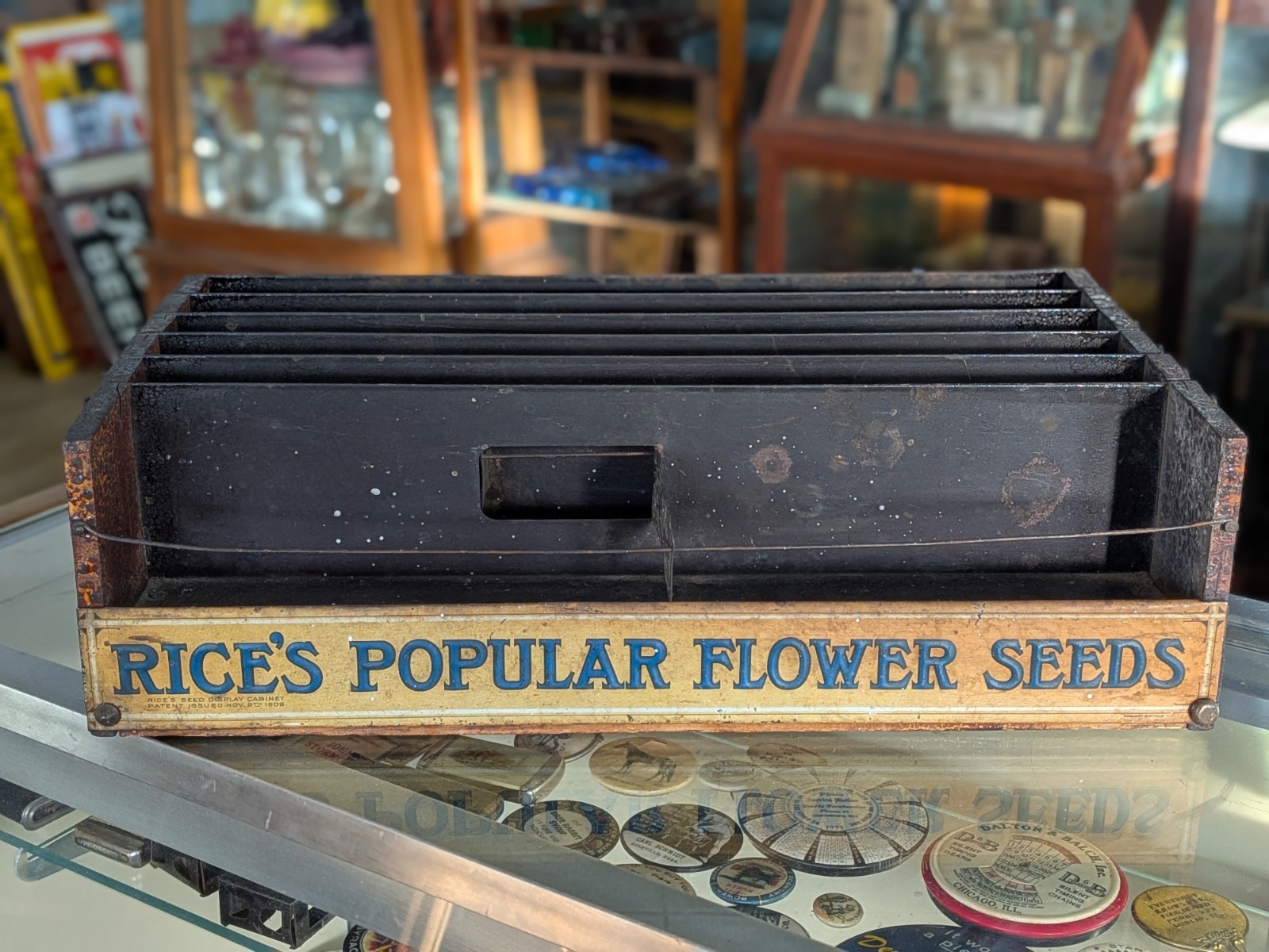Rices Seeds 1909 Advertising Sign Country General Store Folding Display Cabinet