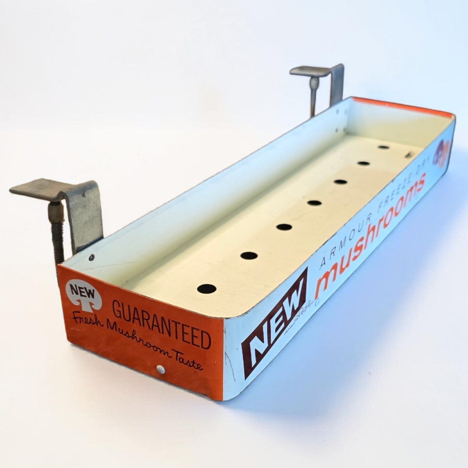 Vintage 1960s Armour Freeze Dry Mushroom Grocery Store Shelf Display 16.5″ Long