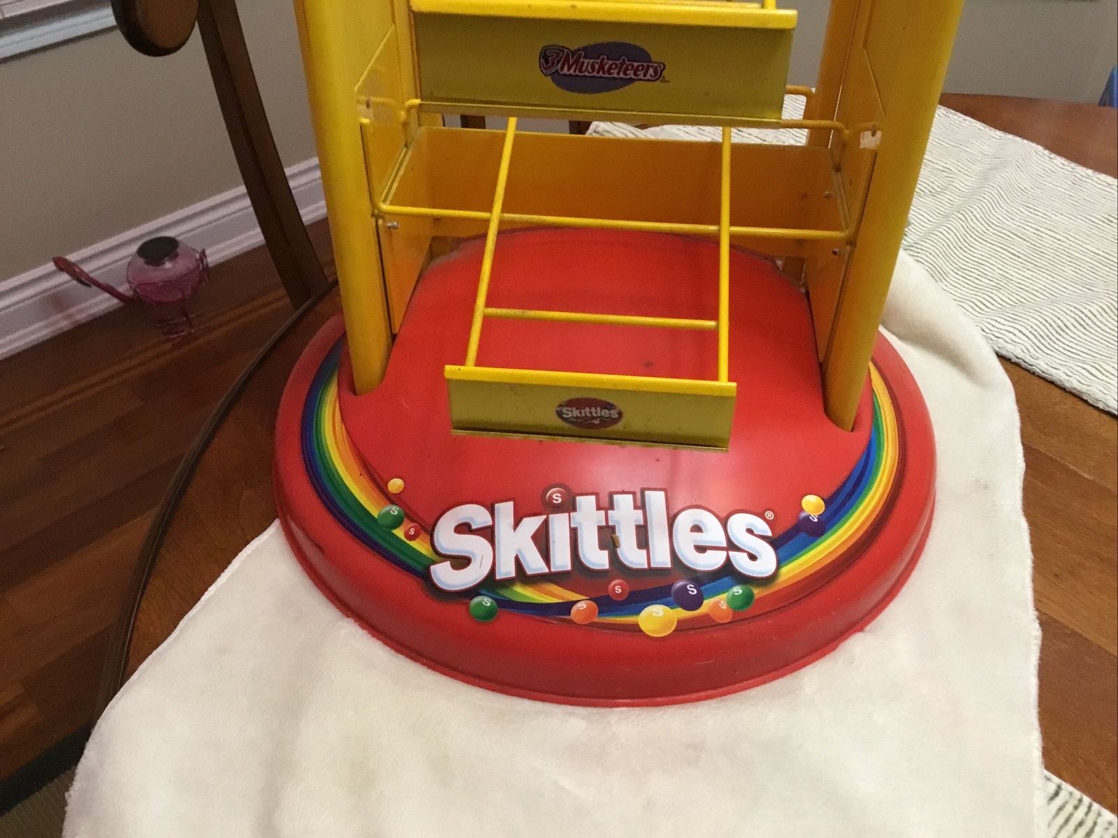 Red SKITTLES Candy Store Display – Yellow 4 Tier Rack Base On Wheels – 31” Tall