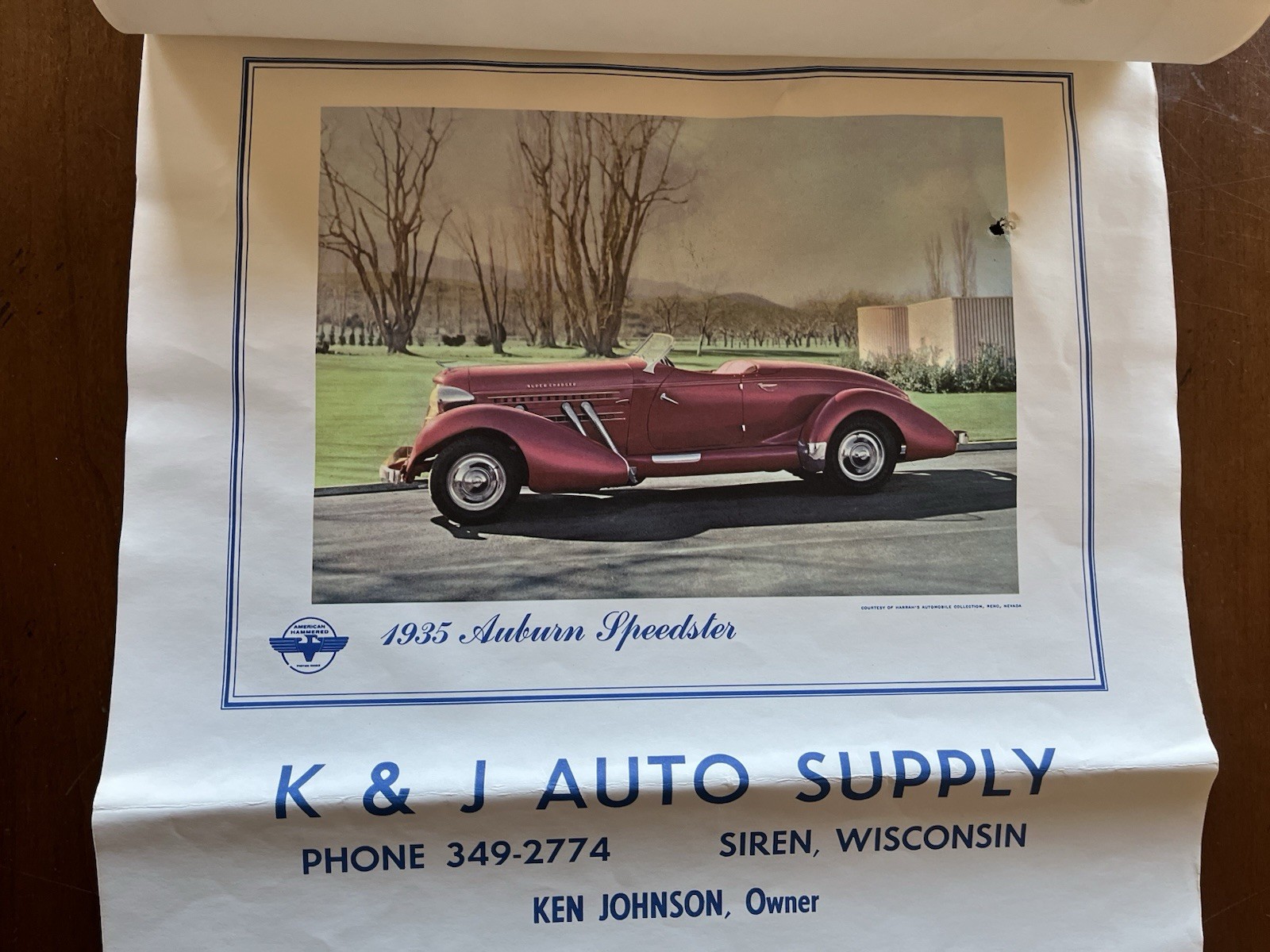 1966 American Hammered Piston Rings Calendar K&J Auto Supply Display Siren WI