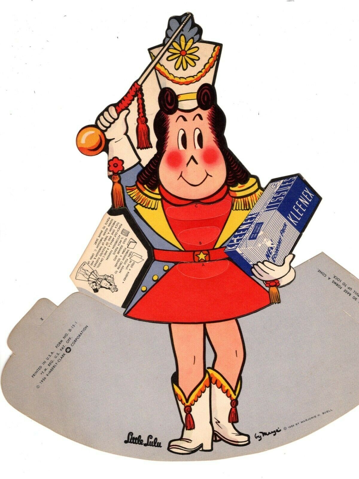 Trade product display, KLEENEX TISSUES, with LITTLE LULU, Kimberly-Clark, 1956