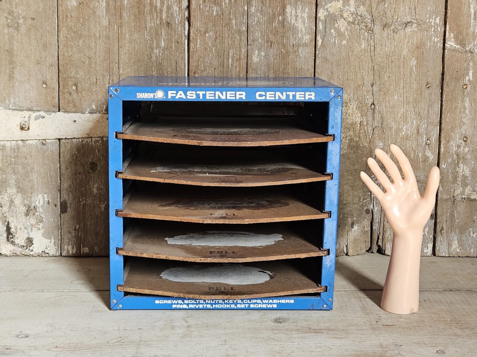 Vintage Sharon’s Bright Line Fastener Center Display Cabinet w/ Sliding Shelves