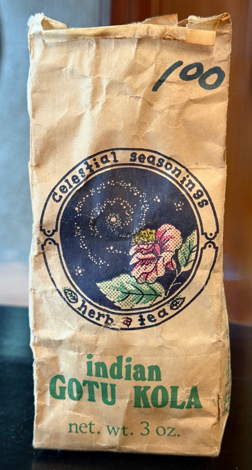 1973 Very Early Celestial Seasoning Packaging / Bag for Herbal Gotu Kola Tea