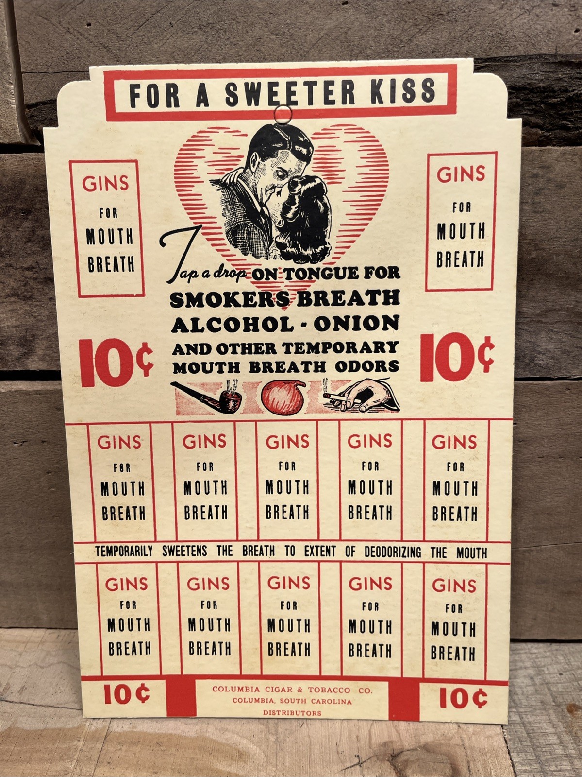 NOS A Sweeter Kiss Gins for Mouth Breath Display Columbia Cigar & Tobacco Co PBF