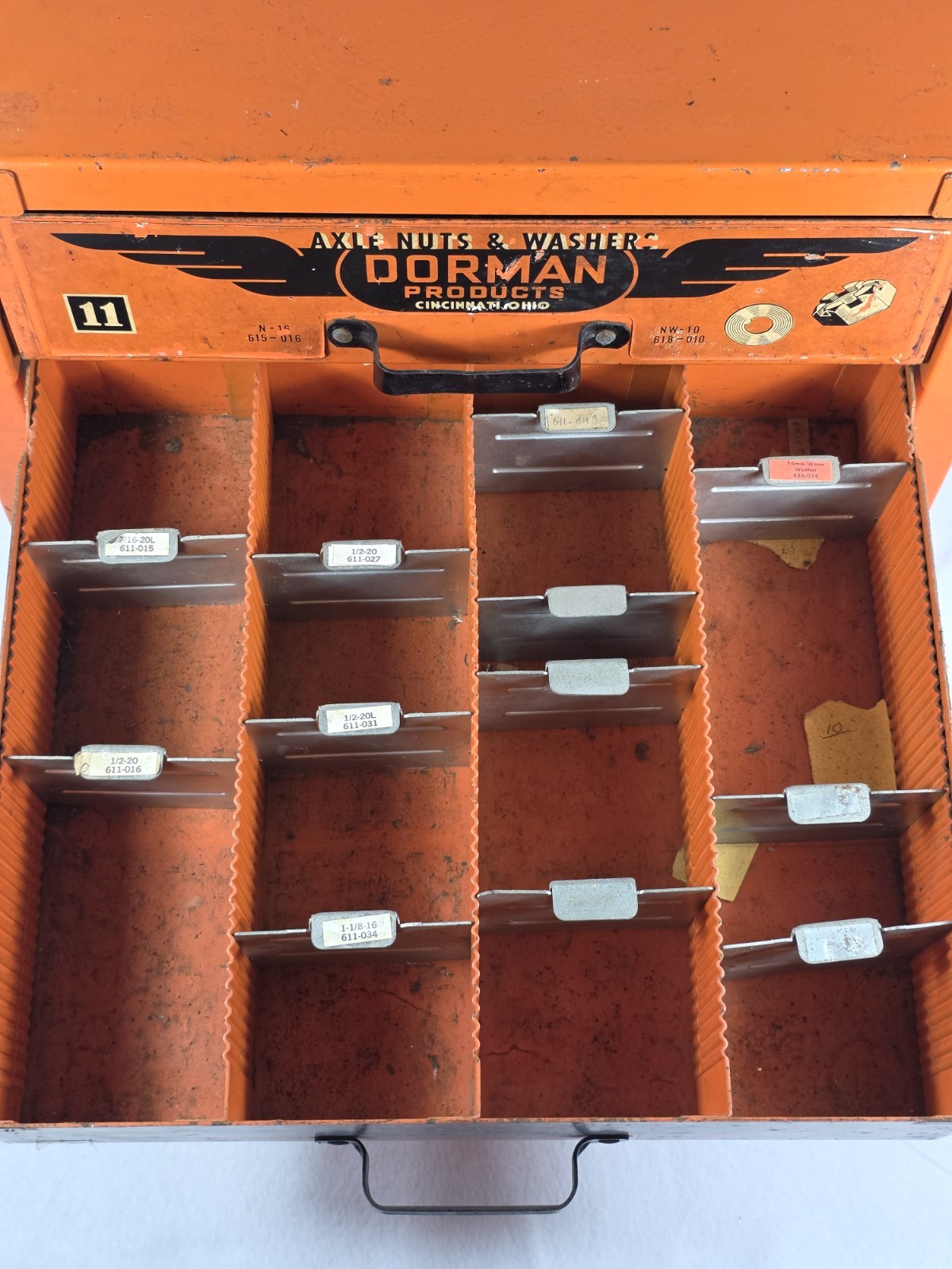 VTG Dorman Auto Parts Bin 4 Drawer Cabinet Counter Orange Tool Organizer