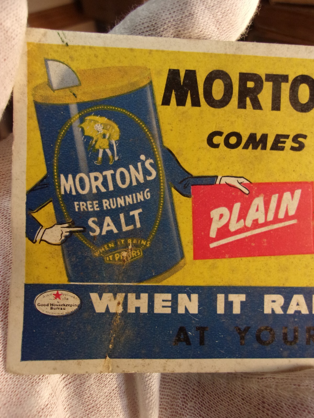 RARE OLD VTG ANTIQUE 1930s? STORE DISPLAY CARD: MORTON’S SALT, COMES IN 2 WAYS!