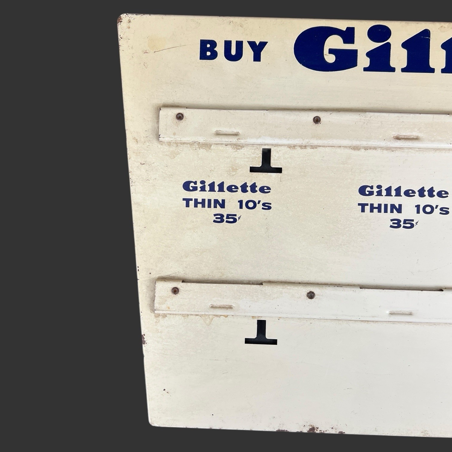 Vintager Gillette Razor Blades 2-Sided Enamel Metal Advertising Display Sign