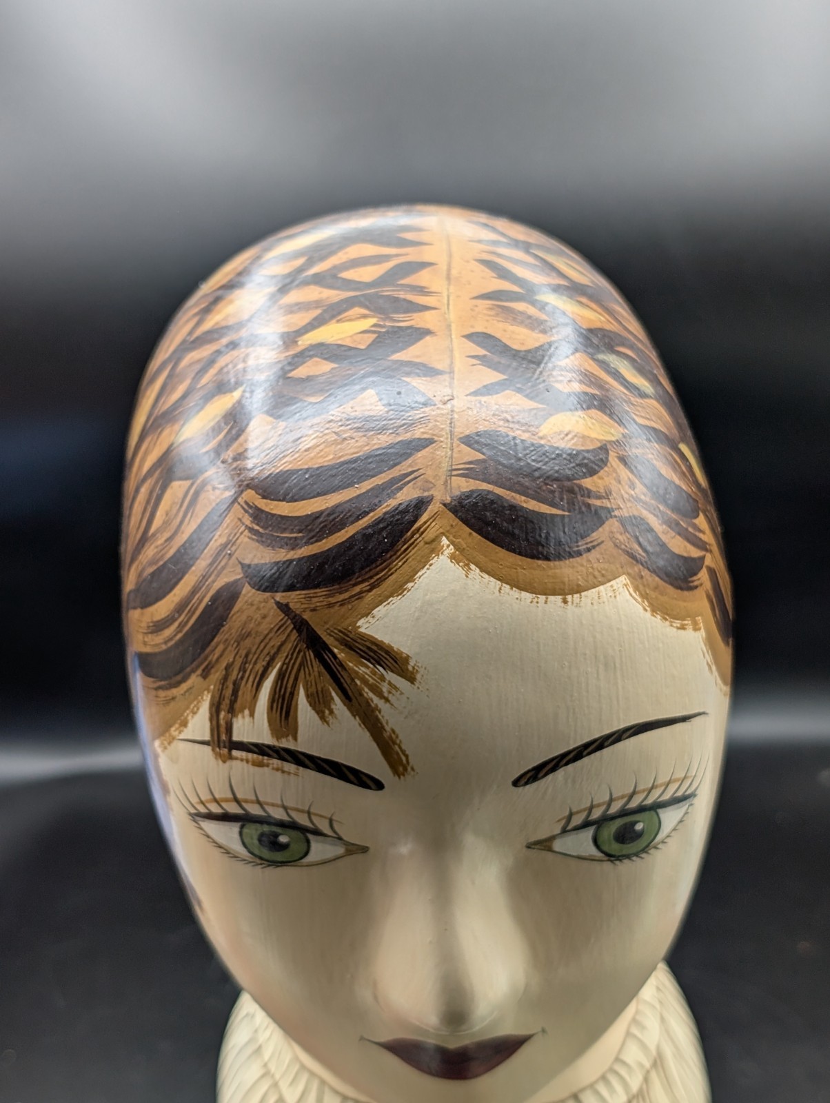 Vintage Hand Painted Millinery Plaster Head- Mme “Fleurs “French Display HATS