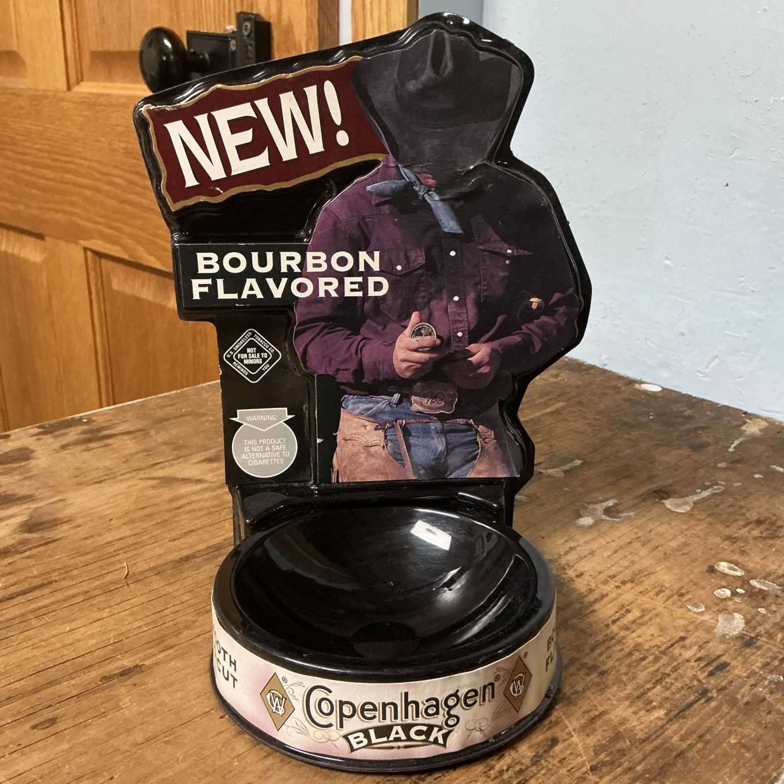 Copenhagen Black Vintage Take A Penny Plastic Store Counter Display 2001 Cowboy
