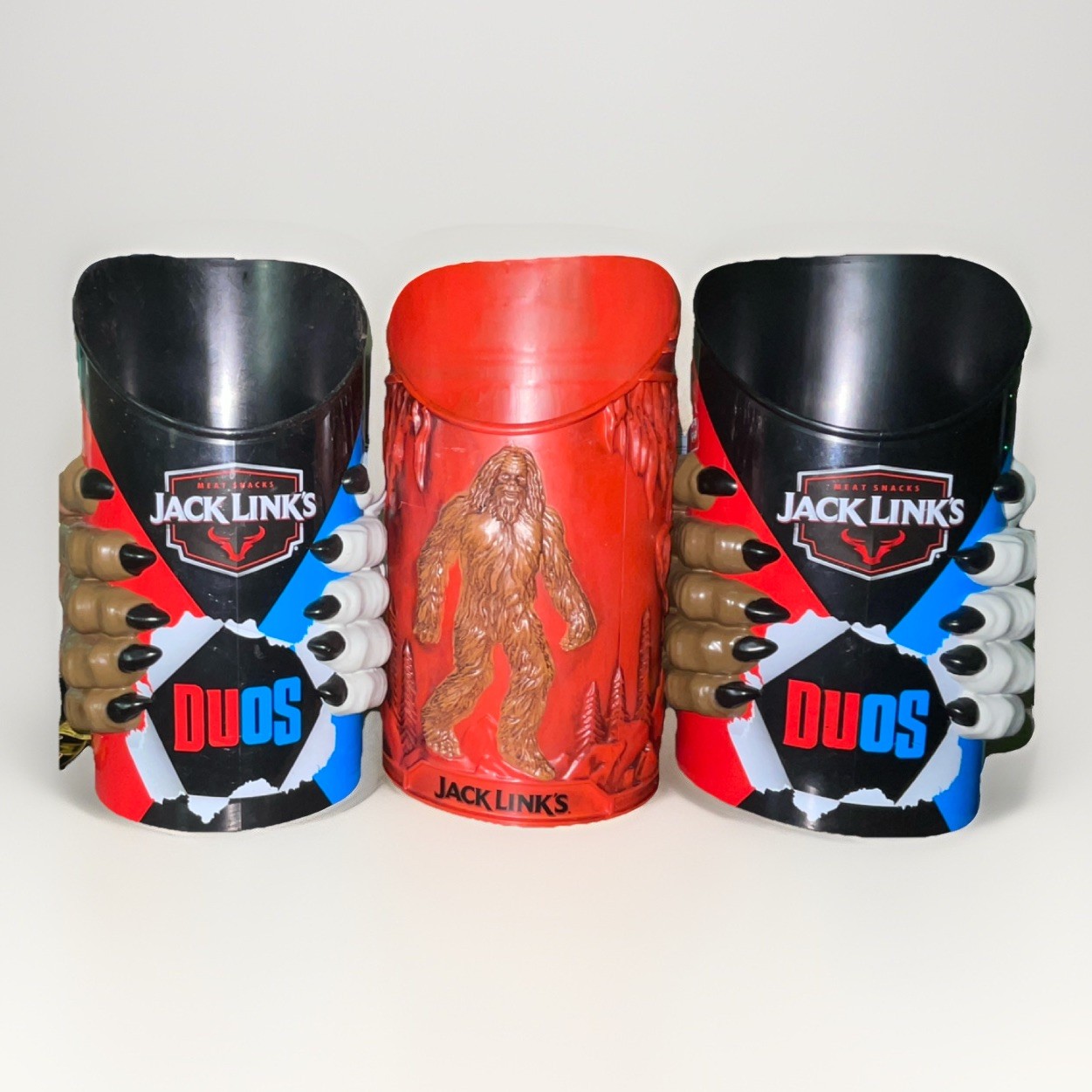 Jack Link’s Sasquatch Bigfoot Store Display Cups/Containers Lot, Molded Hand