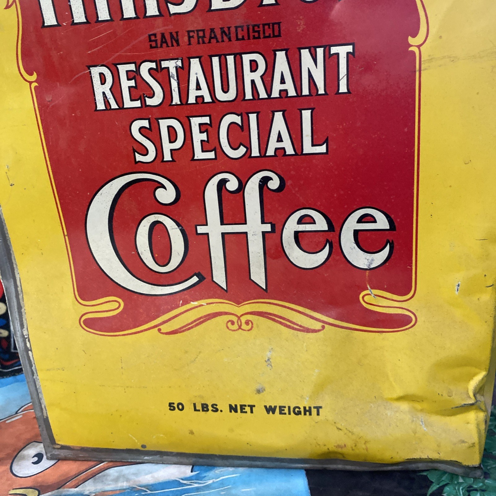 XLG Vintage Hills bros 50lb STORE DISPLAY Restaurant Special COFFEE TIN Rare
