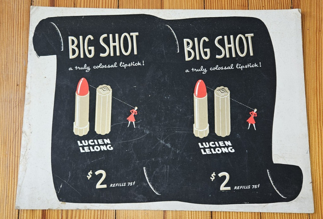 Vintage Advertising Ad Display Card Sign BIG SHOT Lipstick Lucien Lelong