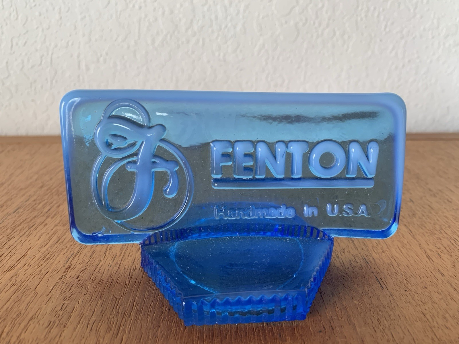 Rare Vtg Fenton Blue Opalescent Dealer Art Glass Sign Advertising Made In USA