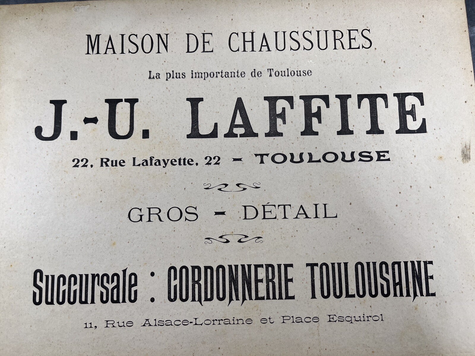 Rare Old advertising box, Maison De Chaussures De Toulouse. J.U LAFITTE