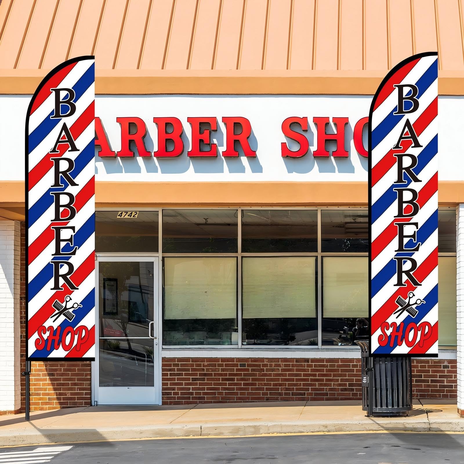 VitalCozy 2 Set Barber Flag Barbershop Swooper Flag Banner with Pole Kit 7ft