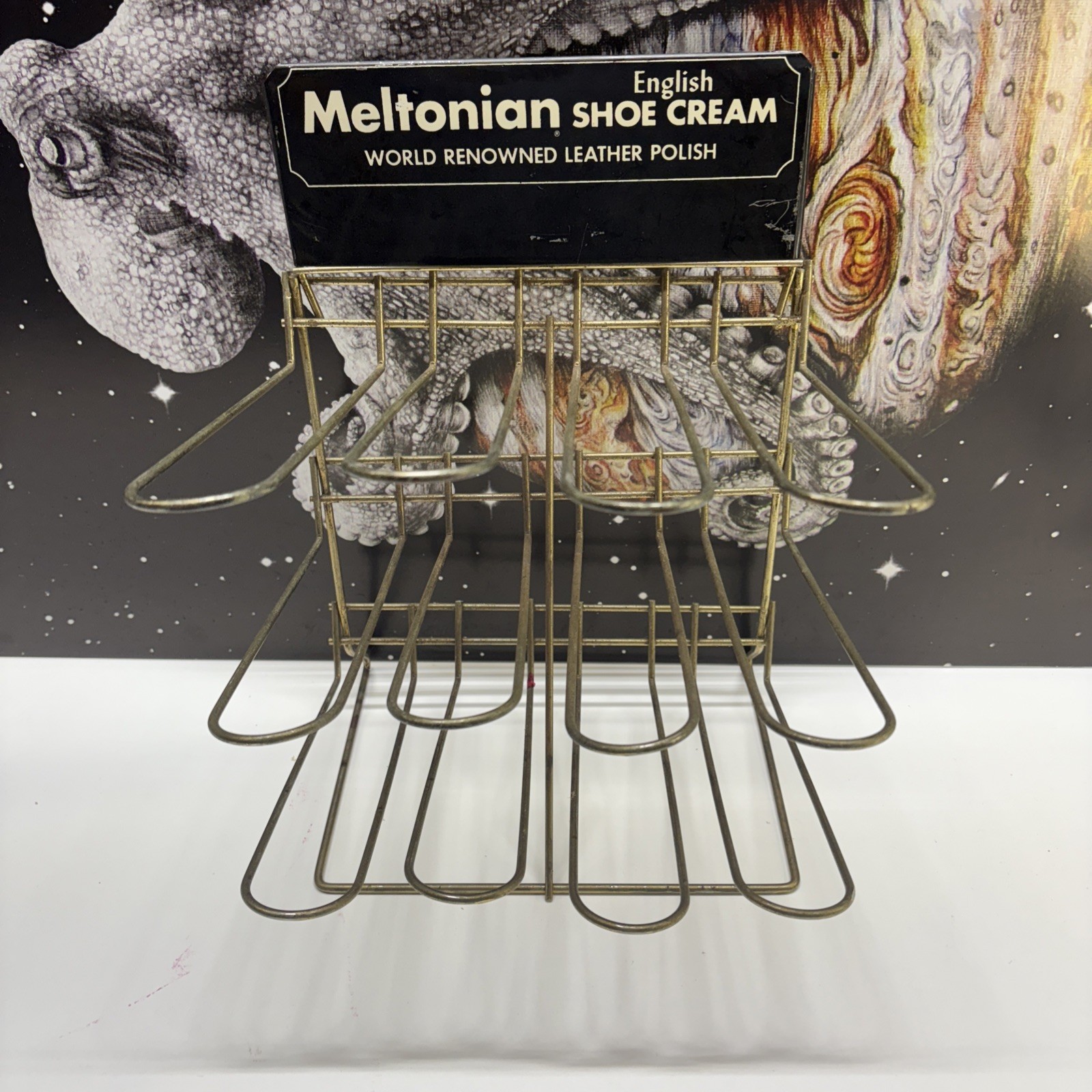 Vintage Meltonian English Shoe Cream Store Counter Display Rack Leather Polish