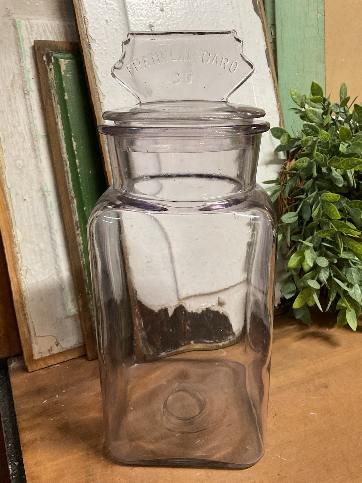Antique Mercantile Candy Store Glass Jar Franklin Caro Co. Display Purple Hue