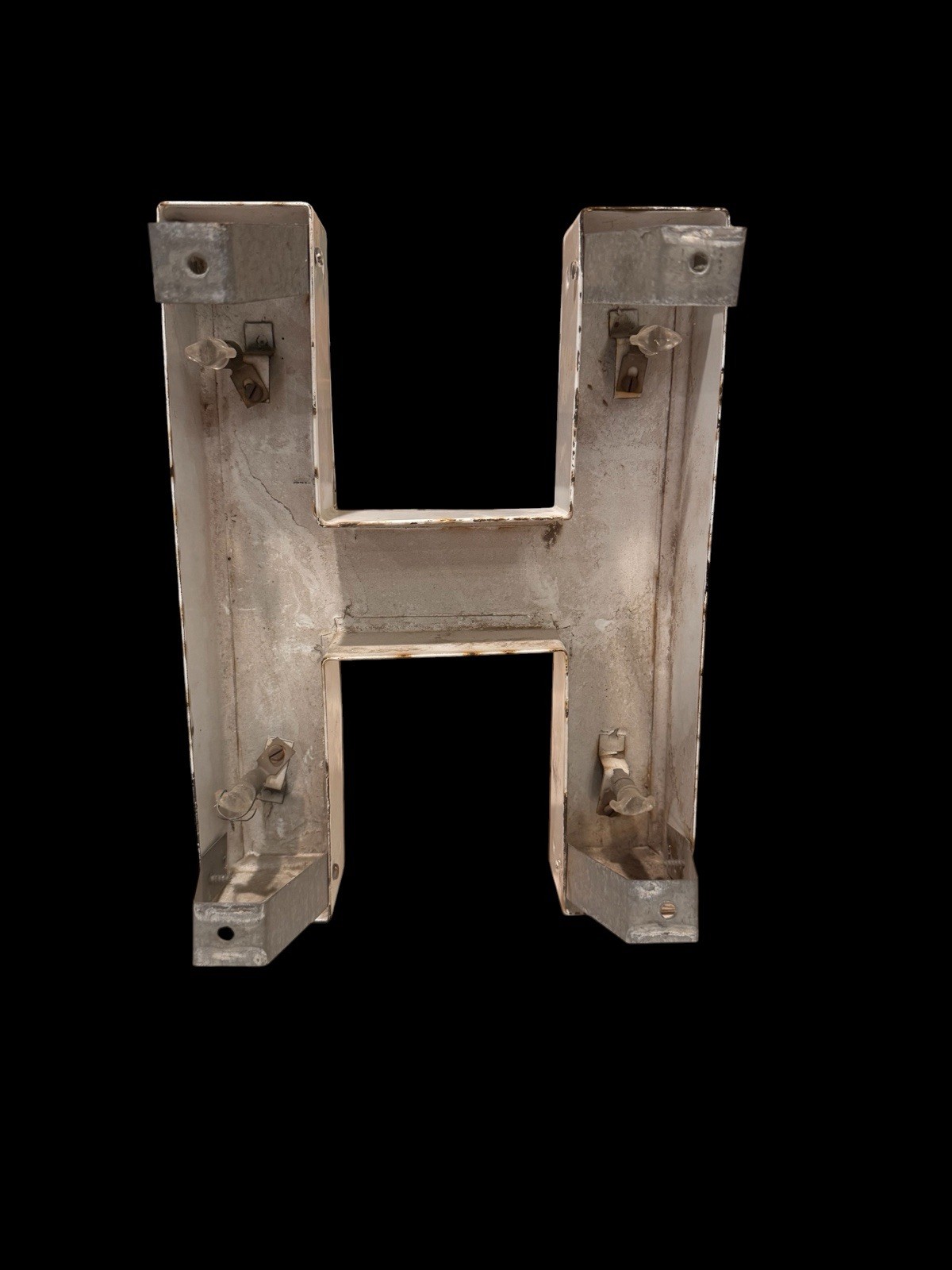 Vintage Porcelain Enamel Marquee Letter H Metal Channel Sign Industrial Salvage